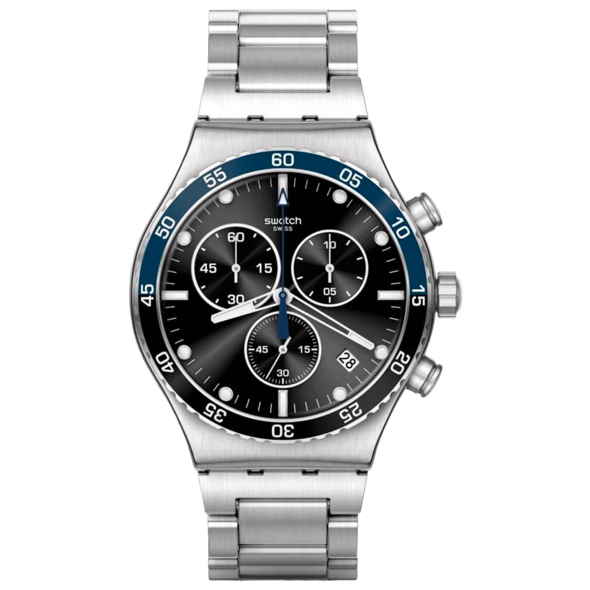 Swatch Dark Blue Irony Black Dial Quartz Unisex Bracelet Watch YVS507G