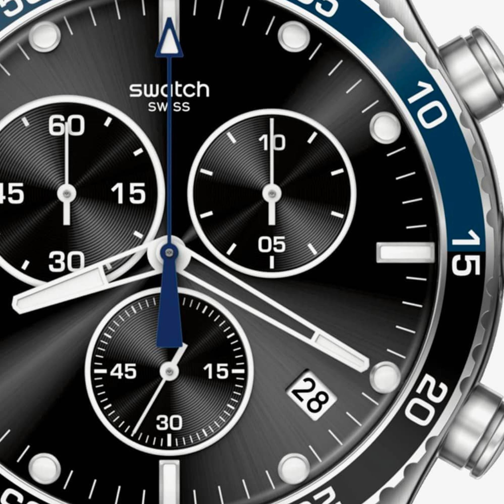 Swatch Dark Blue Irony Black Dial Quartz Unisex Bracelet Watch YVS507G