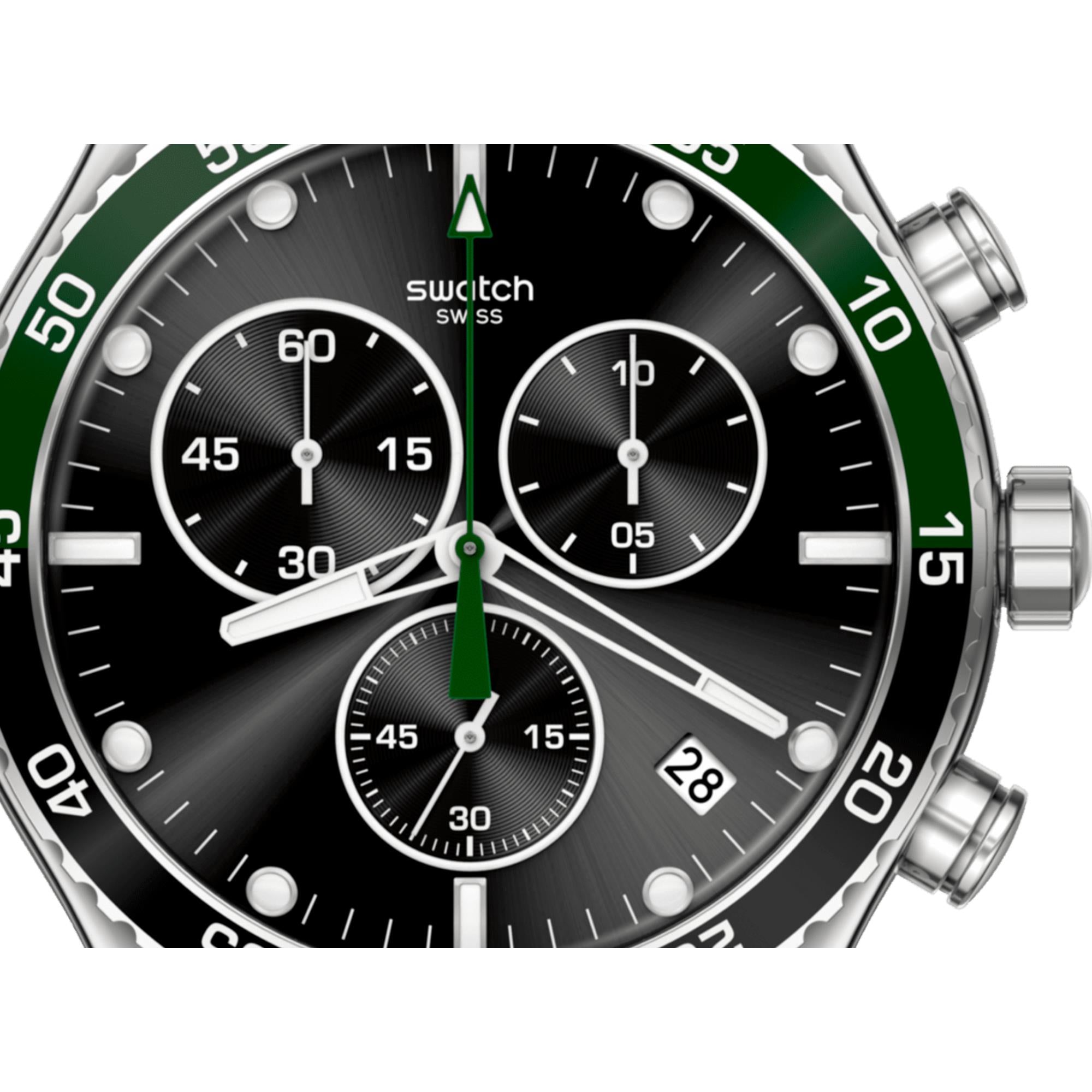 Swatch Dark Green Irony Black Dial Stainless Steel Strap Unisex Watch YVS506G