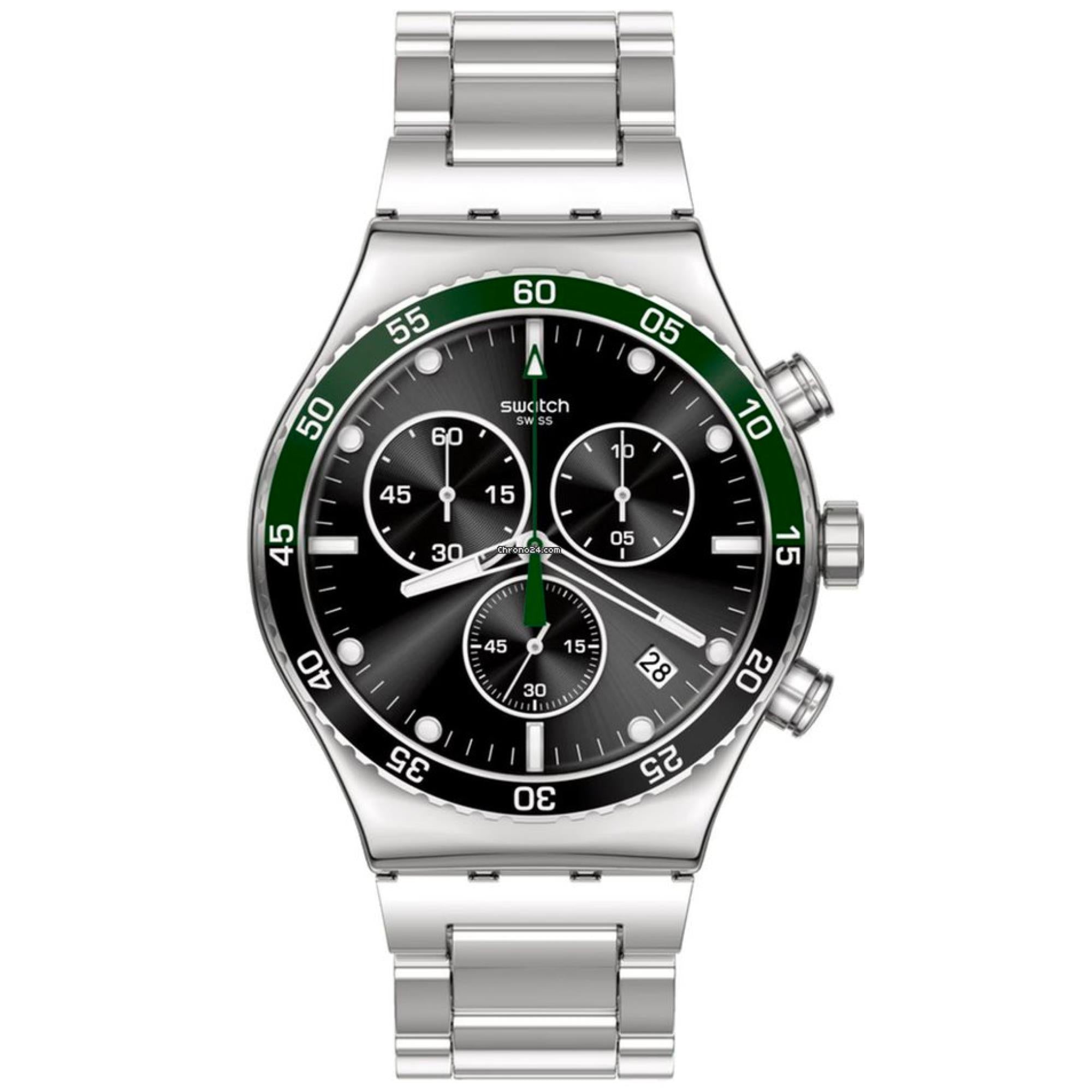 Swatch Dark Green Irony Black Dial Stainless Steel Strap Unisex Watch YVS506G