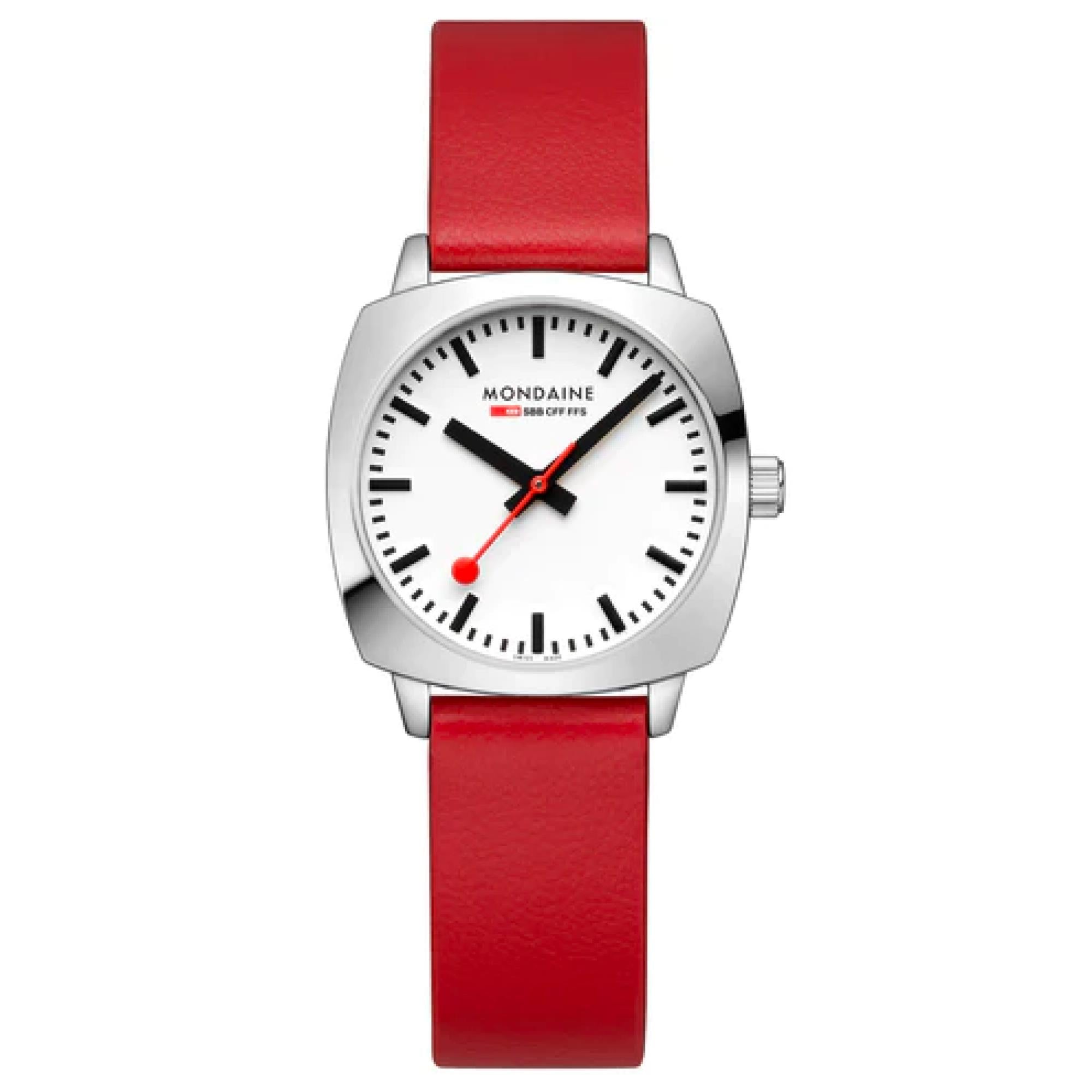 Mondaine Petite Cushion Square Leather Strap White Dial Ladies Watch MSL.31110.LCV