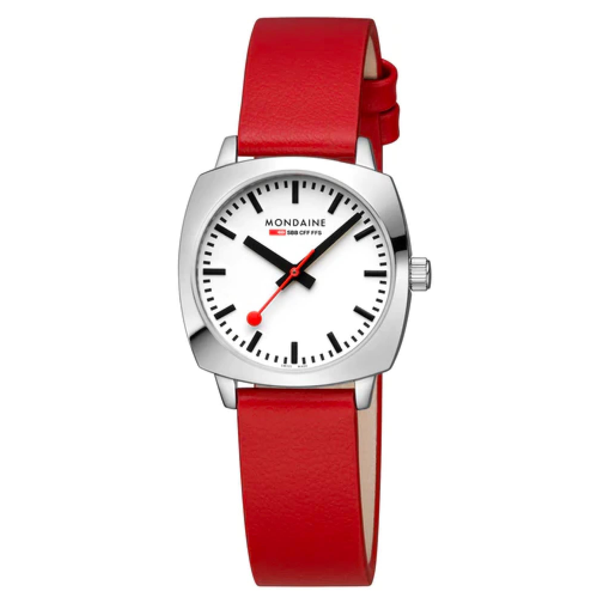 Mondaine Petite Cushion Square Leather Strap White Dial Ladies Watch MSL.31110.LCV