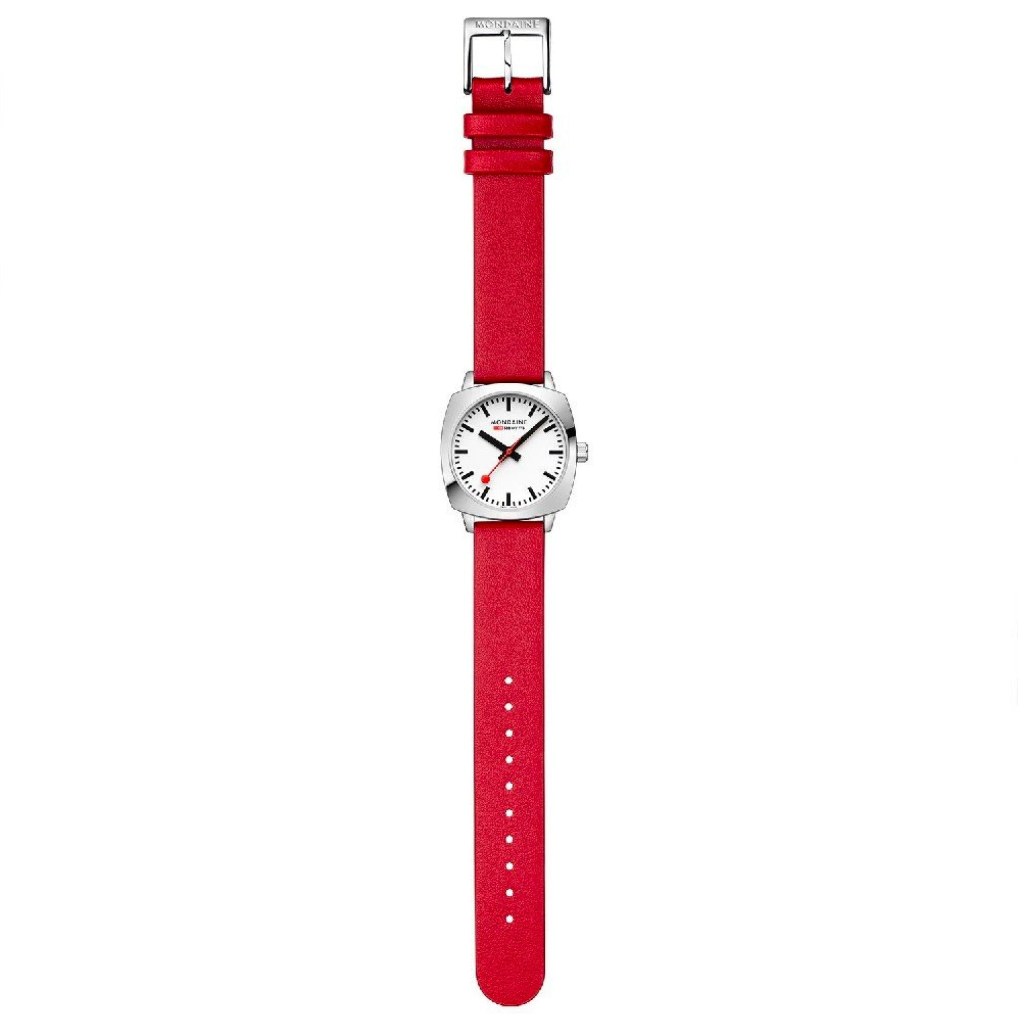 Mondaine Petite Cushion Square Leather Strap White Dial Ladies Watch MSL.31110.LCV
