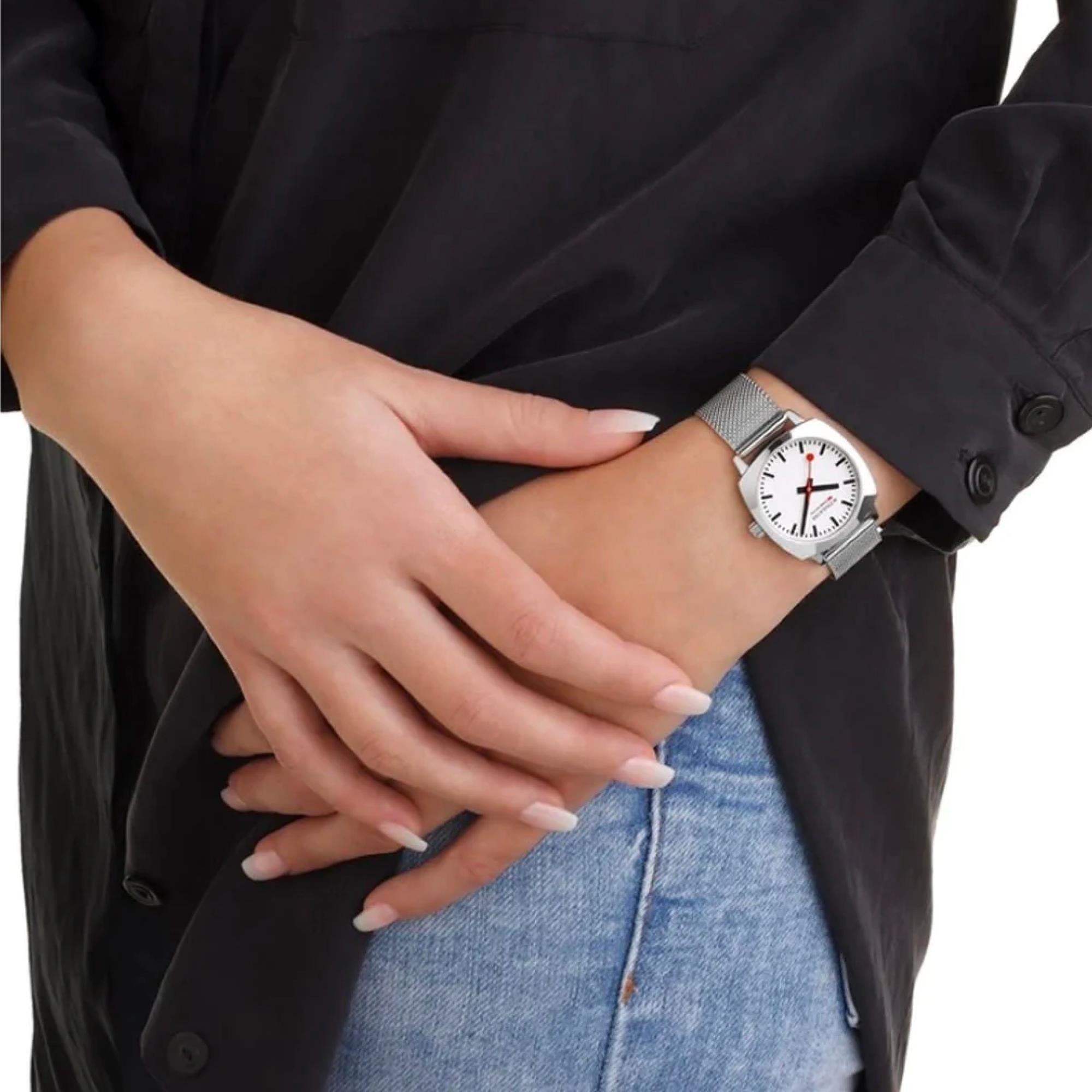 Mondaine Petite Cushion Square Quartz White Dial Unisex Watch MSL.31110.SM