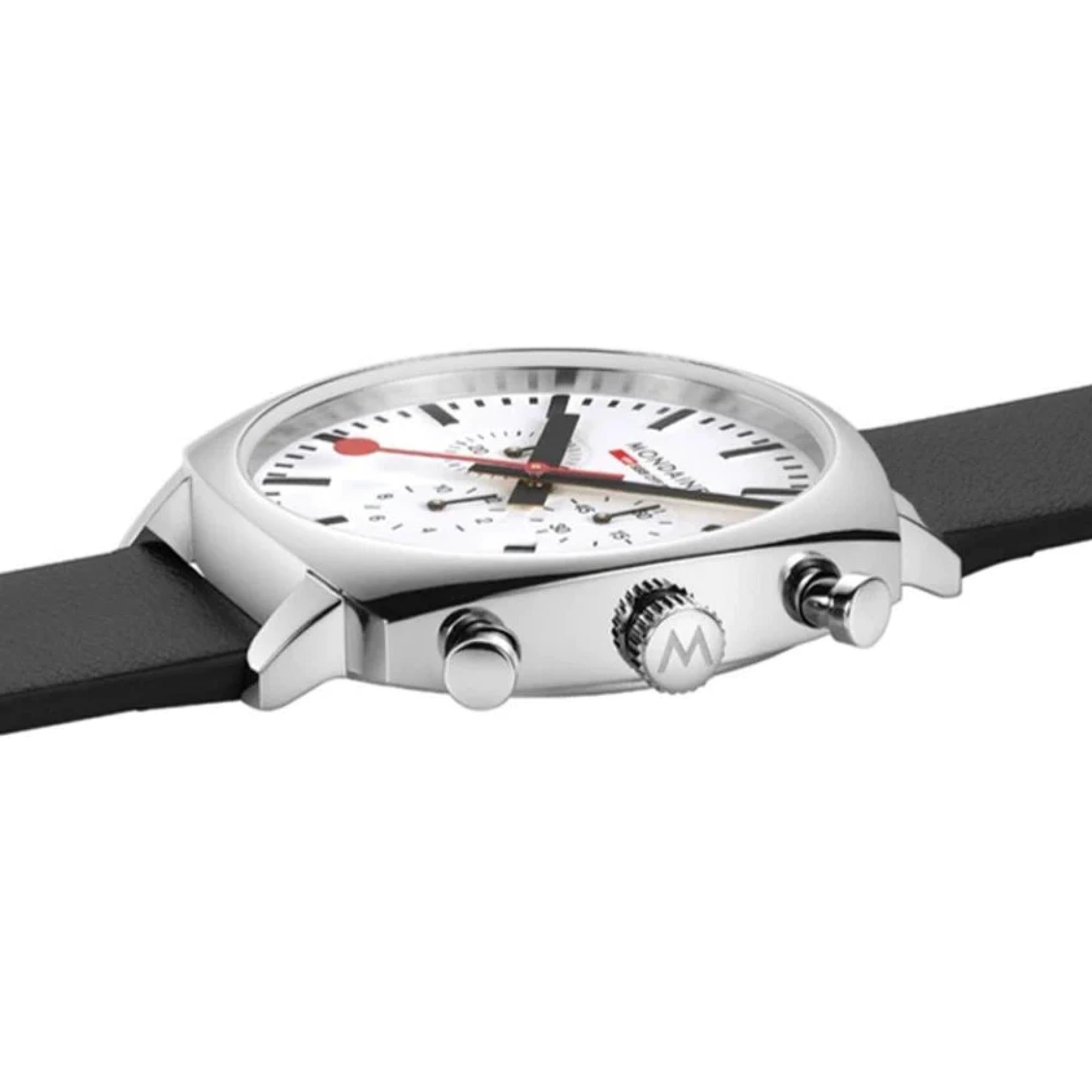 Mondaine Grand Cushion Chronograph Quartz White Dial Leather Strap Men's Watch MSL.41410.LBV.SET