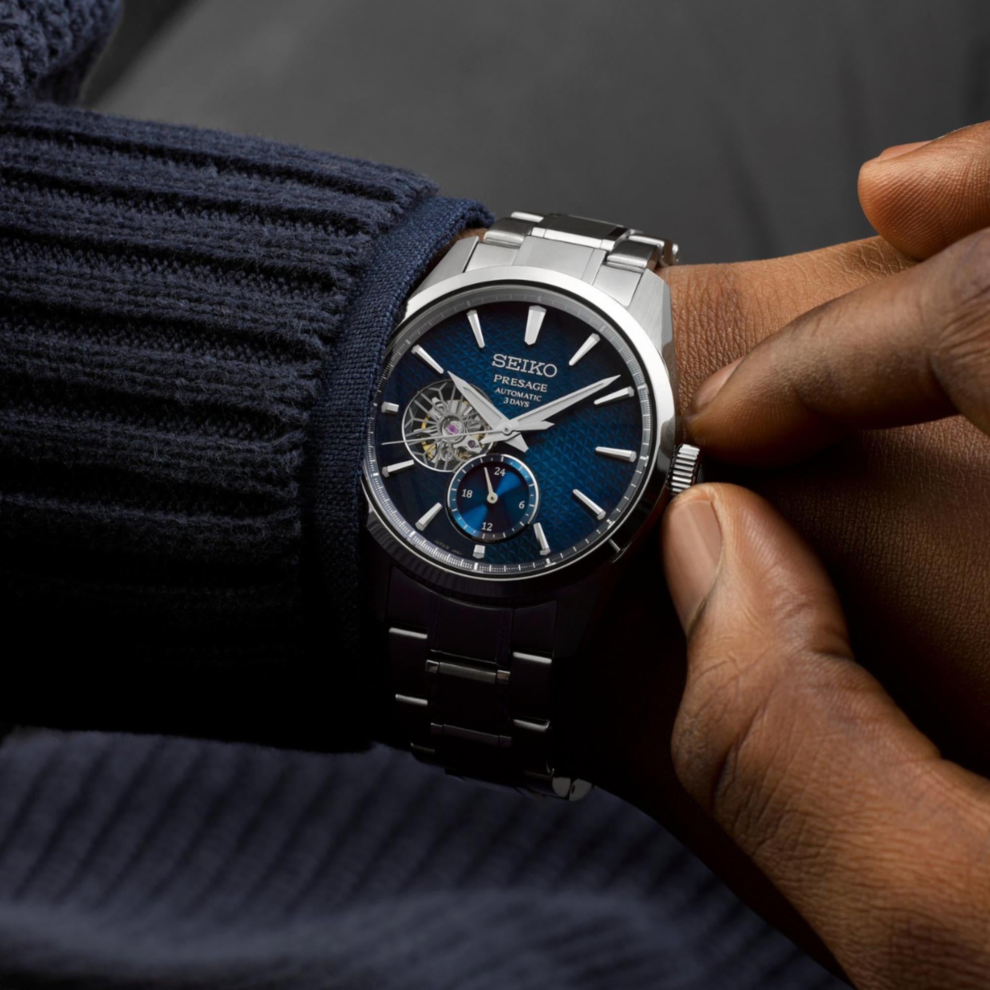 Seiko Presage ‘Ao’ Sharp-Edged Open Heart 3 Days Automatic Blue Dial Men's Watch SPB417J1