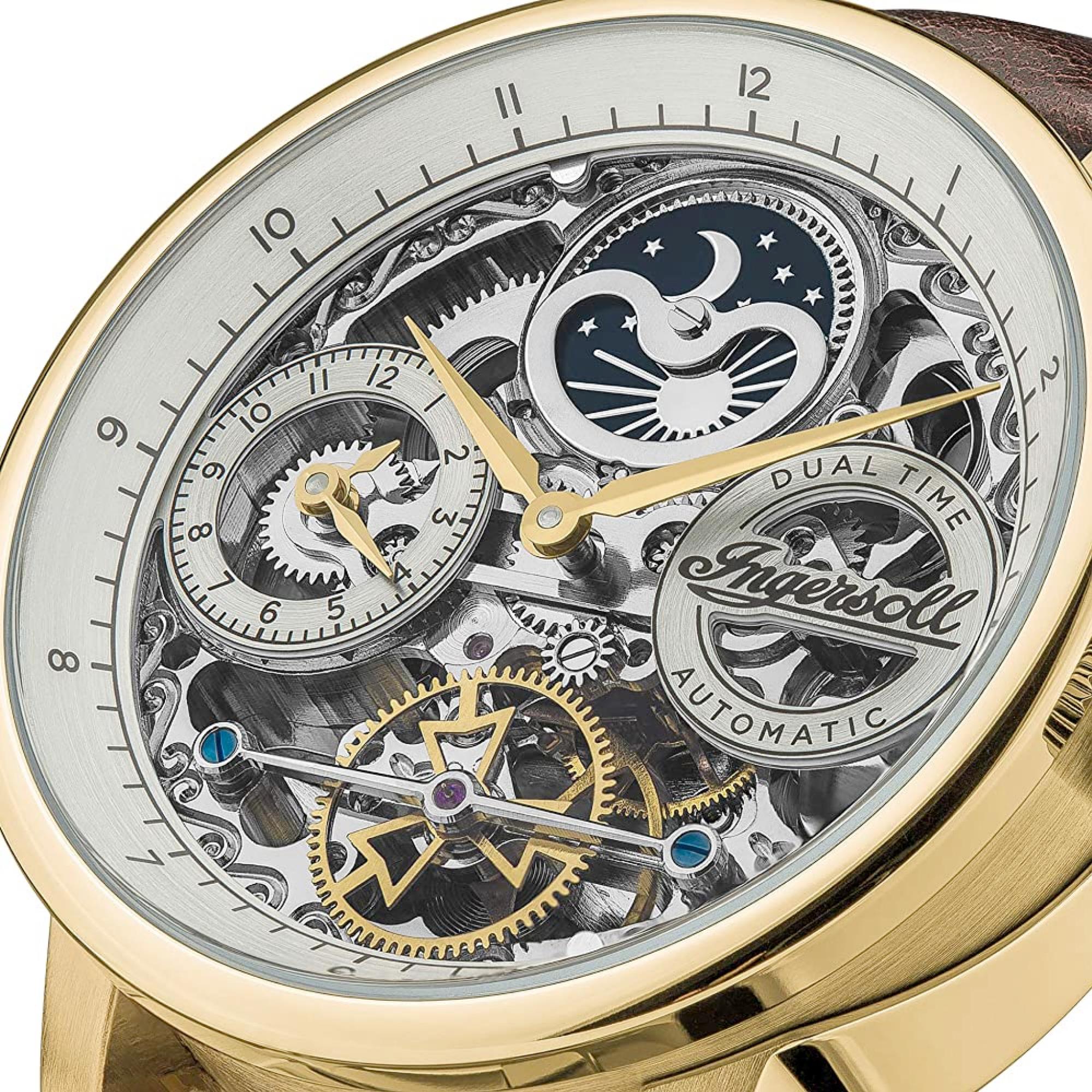 Ingersoll The Jazz 1892 Automatic Light Gold Dial Brown Leather Strap Men's Watch I07704