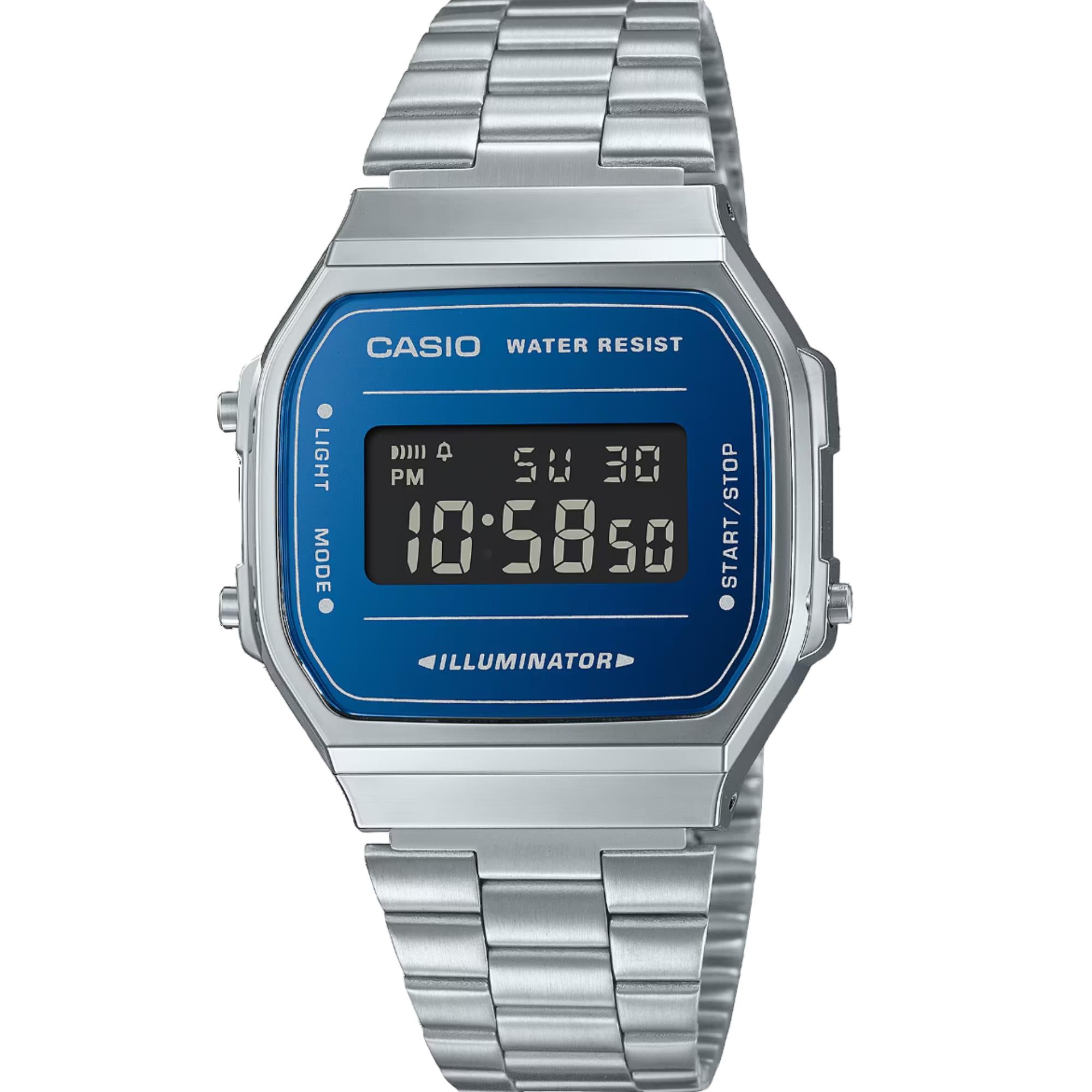 Casio Vintage Blue Dial Stainless Steel Strap Men's Watch A168WEM-2BEF