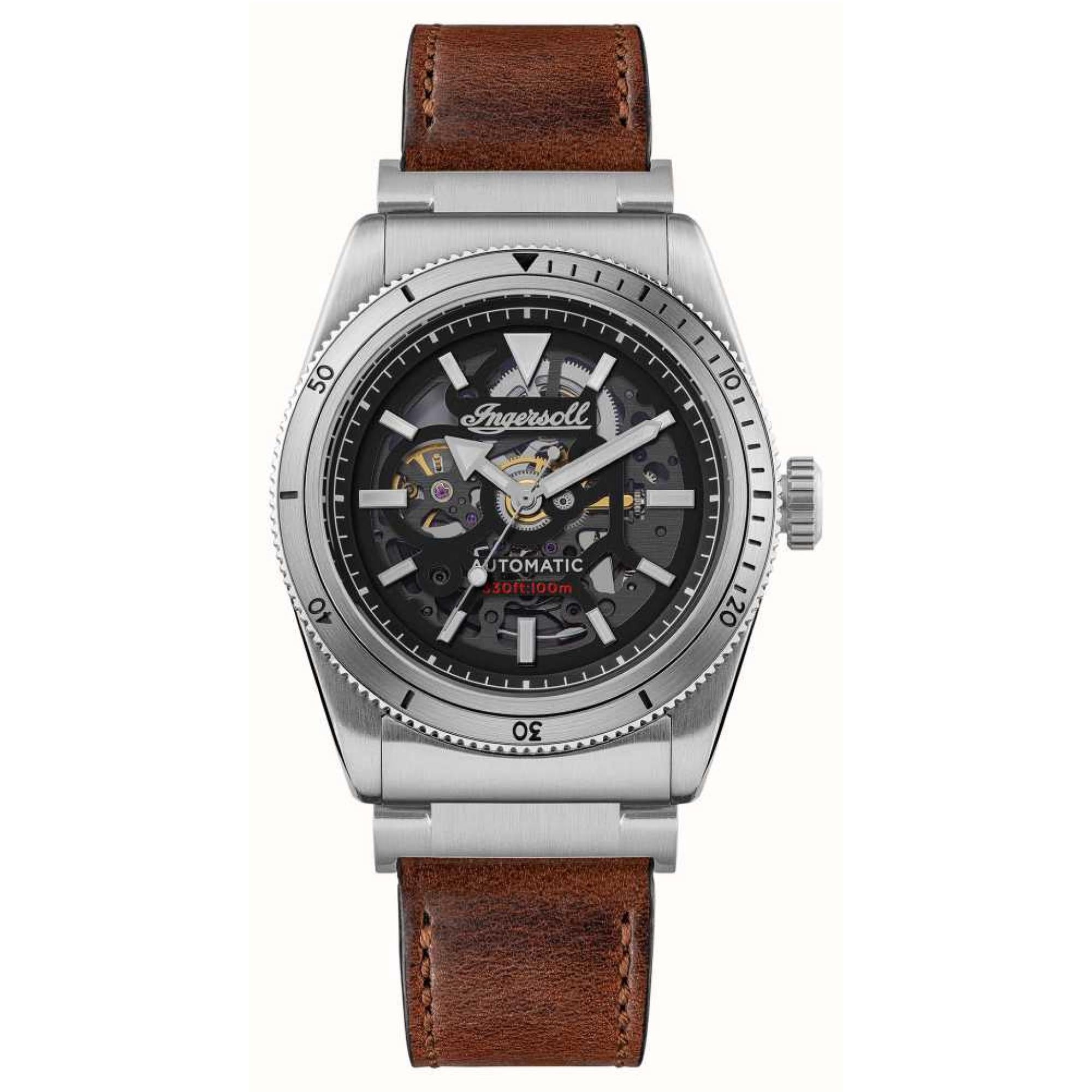 Ingersoll The Scovill 1892 Automatic Black Dial Brown Leather Strap Men's Watch I13901