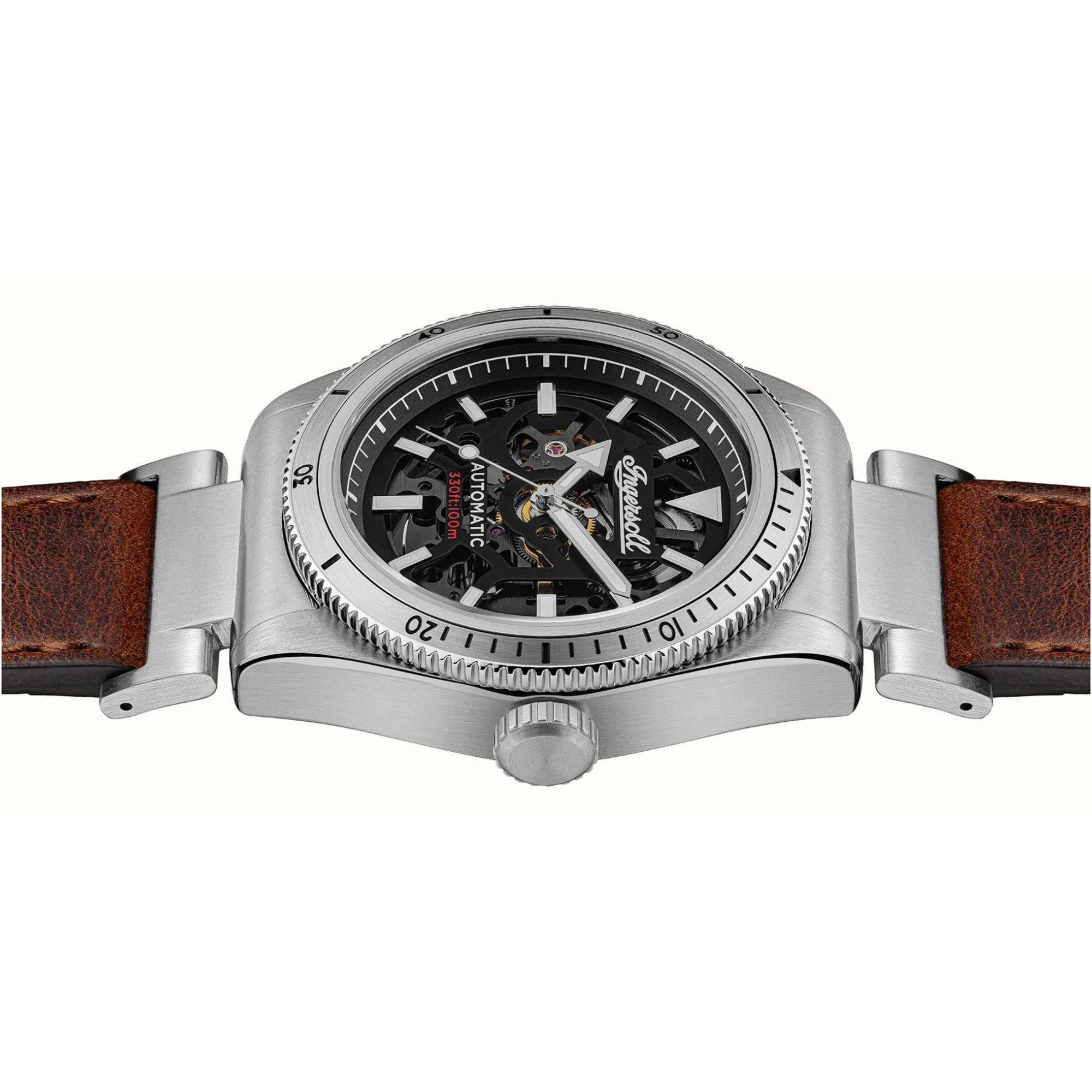 Ingersoll The Scovill 1892 Automatic Black Dial Brown Leather Strap Men's Watch I13901