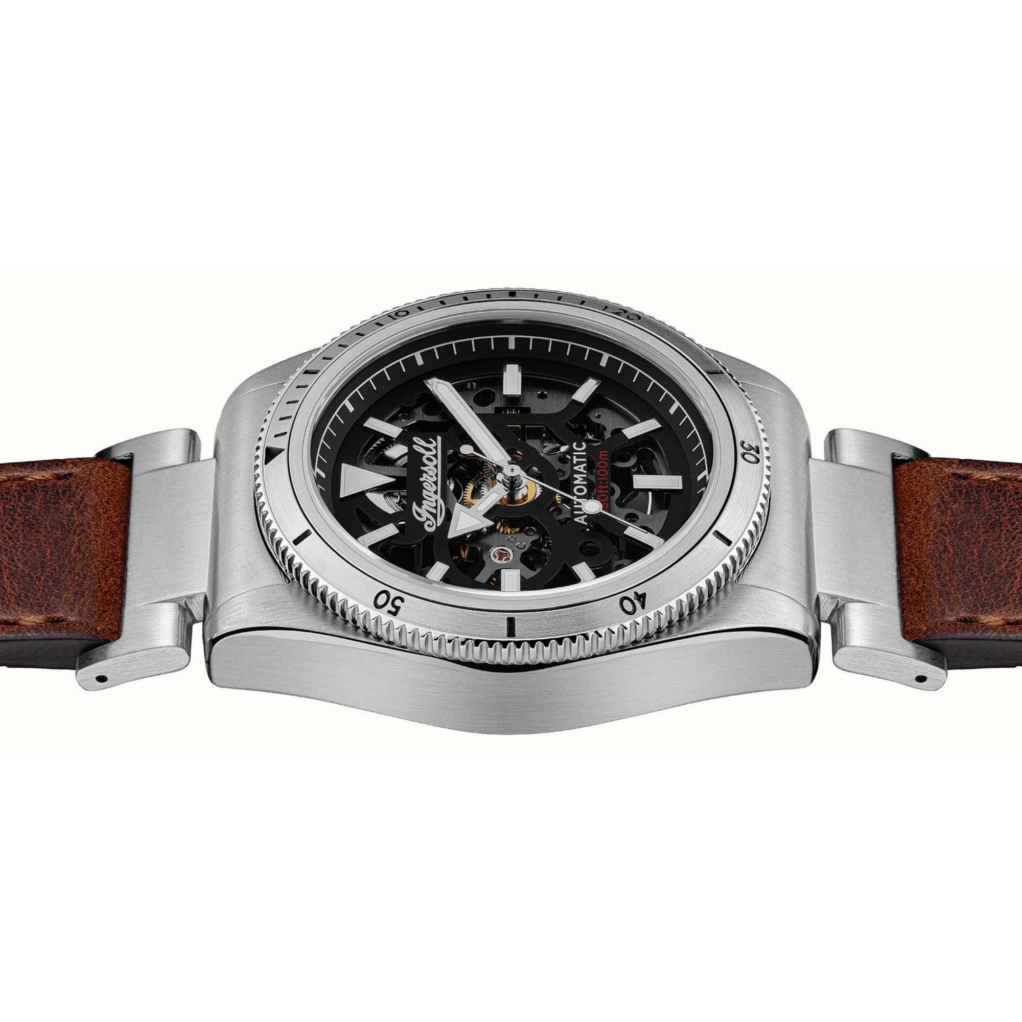 Ingersoll The Scovill 1892 Automatic Black Dial Brown Leather Strap Men's Watch I13901