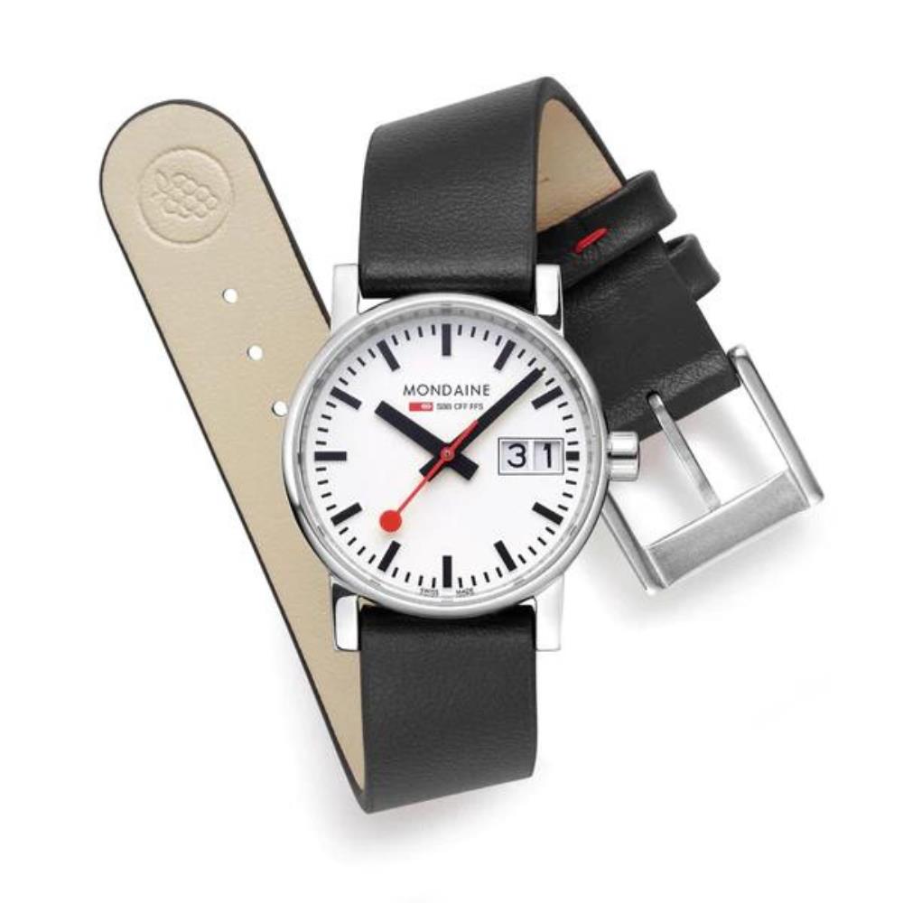 Mondaine Evo2 Black Vegan Grape Leather White Dial Women's Watch MSE.30210.LBV