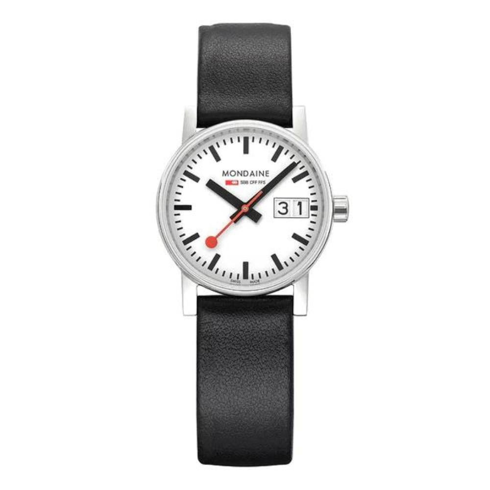 Mondaine Evo2 Black Vegan Grape Leather White Dial Women's Watch MSE.30210.LBV