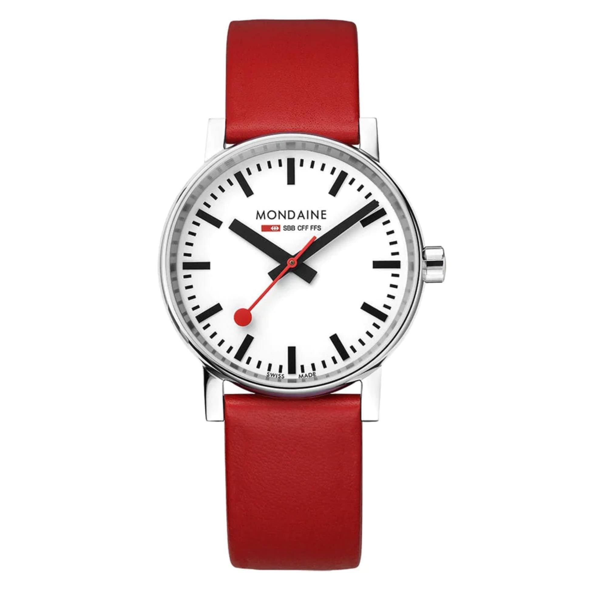 Mondaine EVO2 Quartz White Dial Red Vegan Grape Leather Strap Ladies Watch MSE.35110.LCV