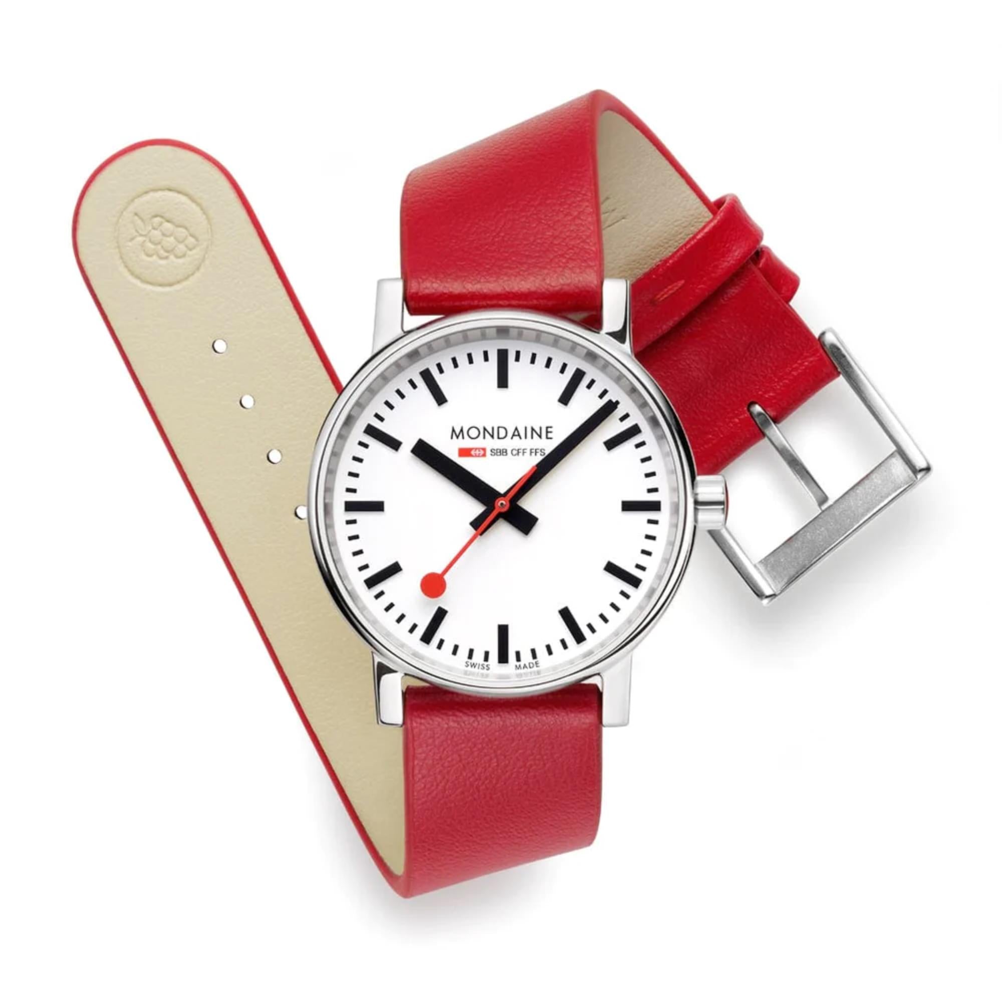 Mondaine EVO2 Quartz White Dial Red Vegan Grape Leather Strap Ladies Watch MSE.35110.LCV