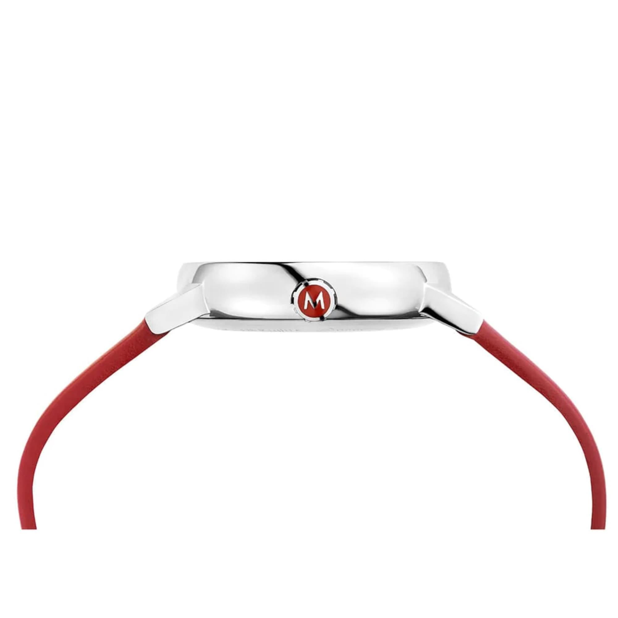 Mondaine EVO2 Quartz White Dial Red Vegan Grape Leather Strap Ladies Watch MSE.35110.LCV