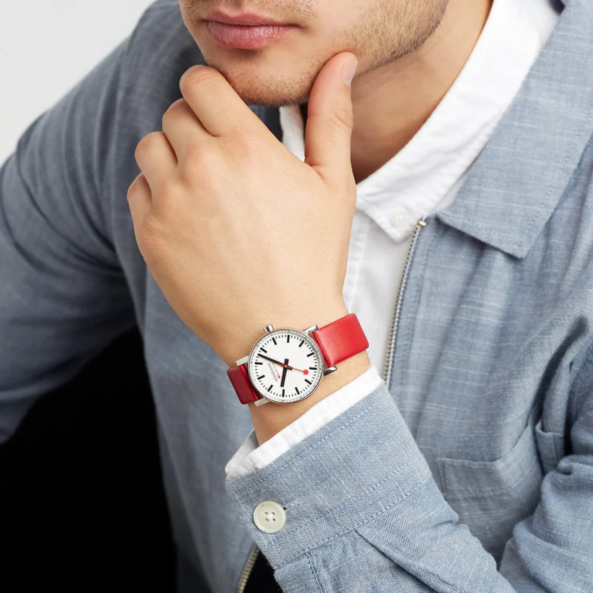 Mondaine EVO2 Quartz White Dial Red Vegan Grape Leather Strap Ladies Watch MSE.35110.LCV