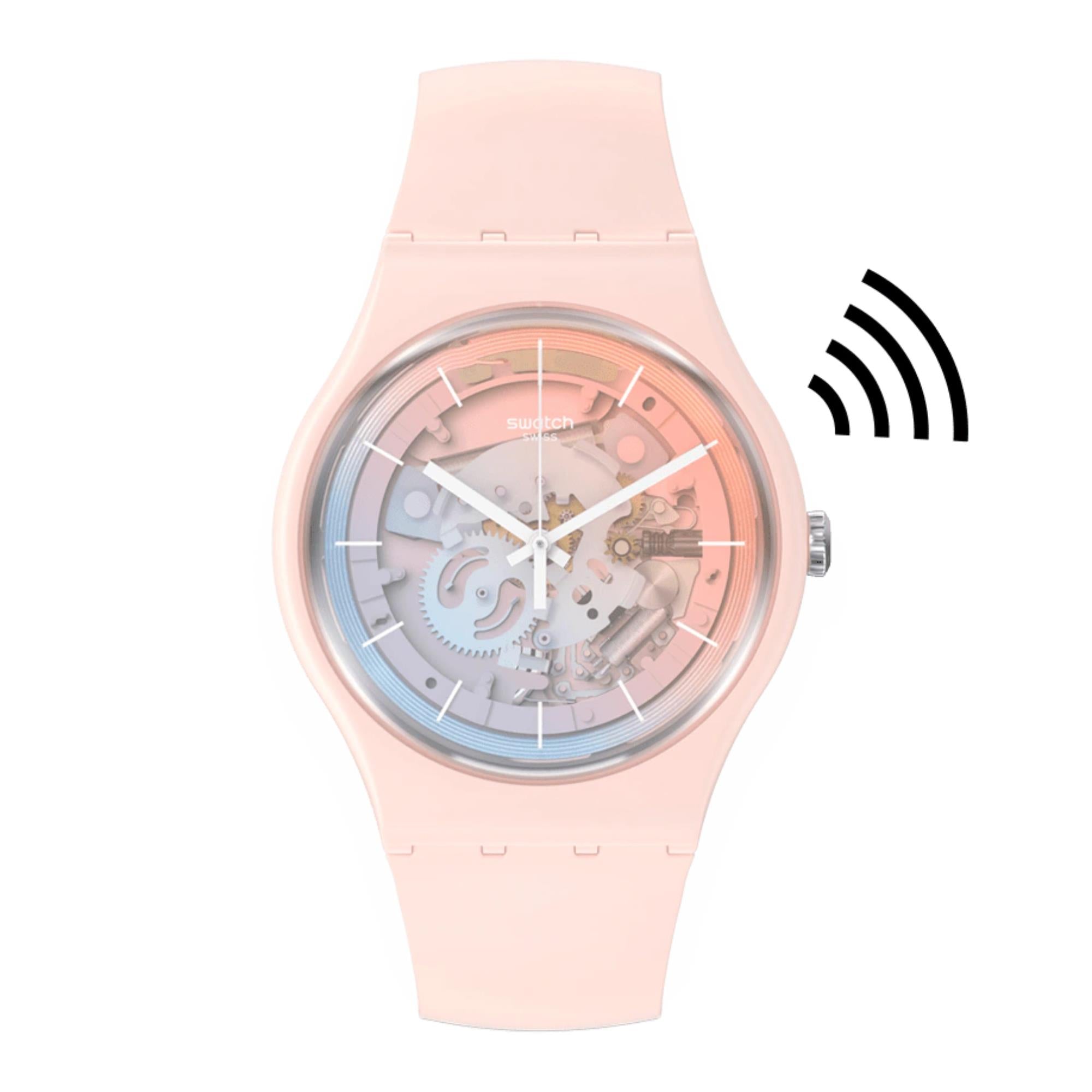 Swatch SwatchPAY! Fleetingly Pink Pay! Quartz Pink Dial Silicone Strap Unisex Watch SO32P103-5300