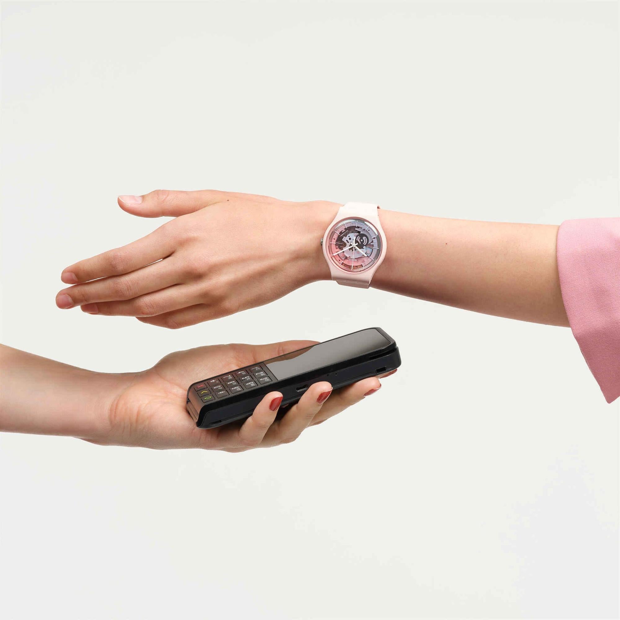 Swatch SwatchPAY! Fleetingly Pink Pay! Quartz Pink Dial Silicone Strap Unisex Watch SO32P103-5300