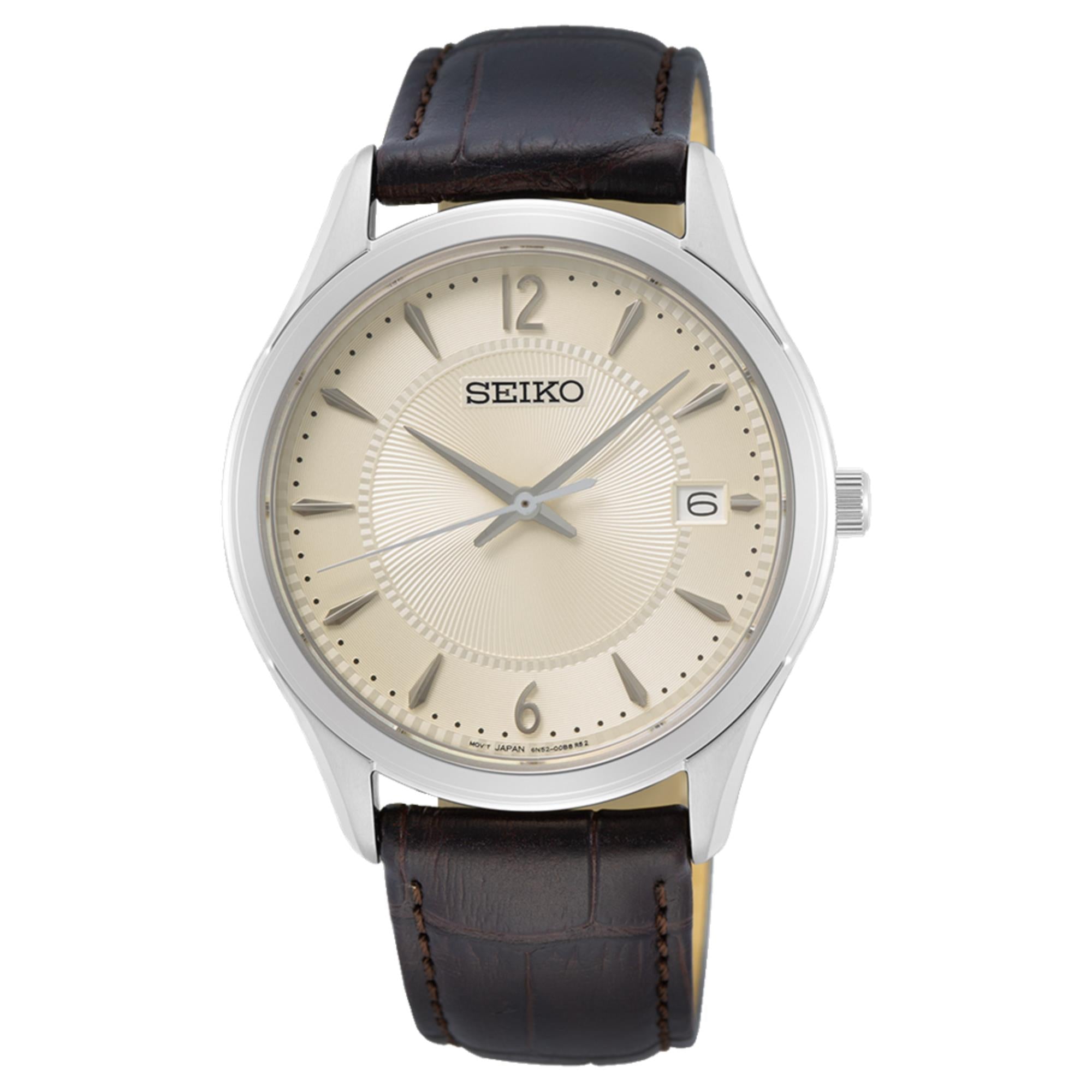 Seiko Conceptual Quartz Ivory Dial Brown Leather Strap Men's Watch SUR421P1