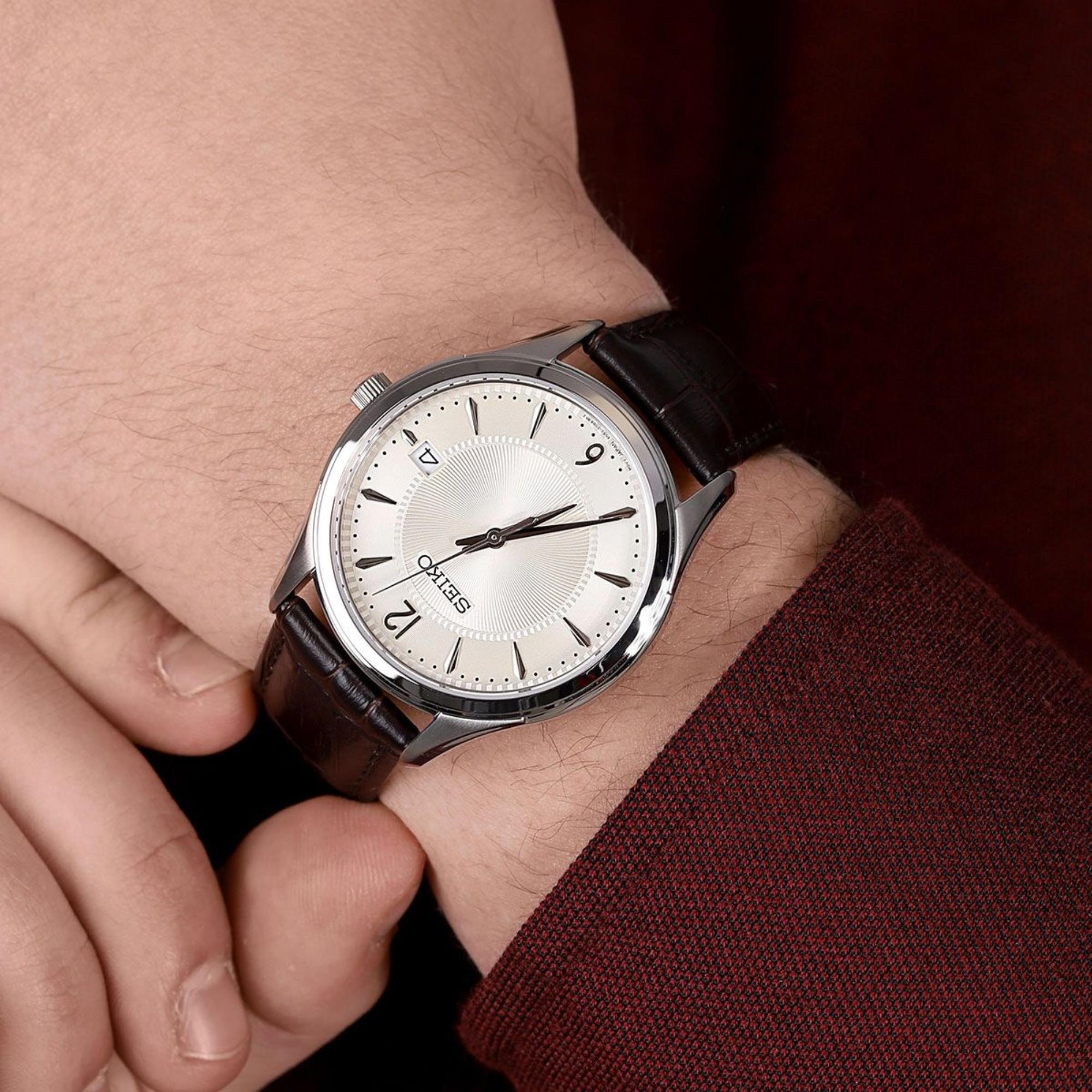 Seiko Conceptual Quartz Ivory Dial Brown Leather Strap Men's Watch SUR421P1