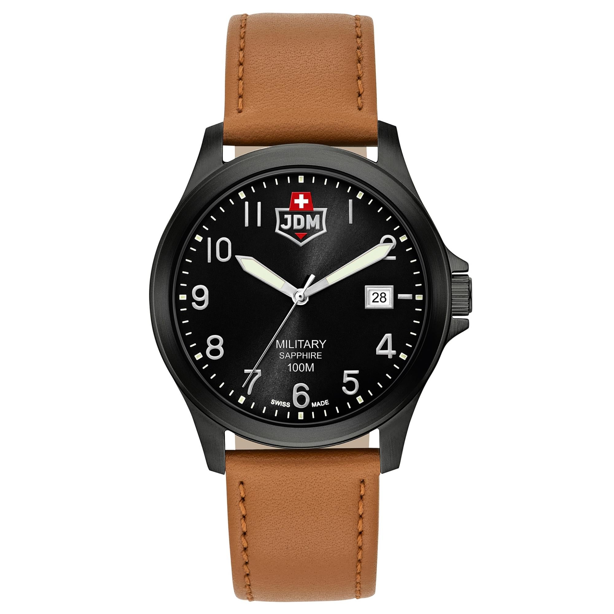 JDM Military Alpha I Black Dial Tan Leather Strap JDM-WG001-04