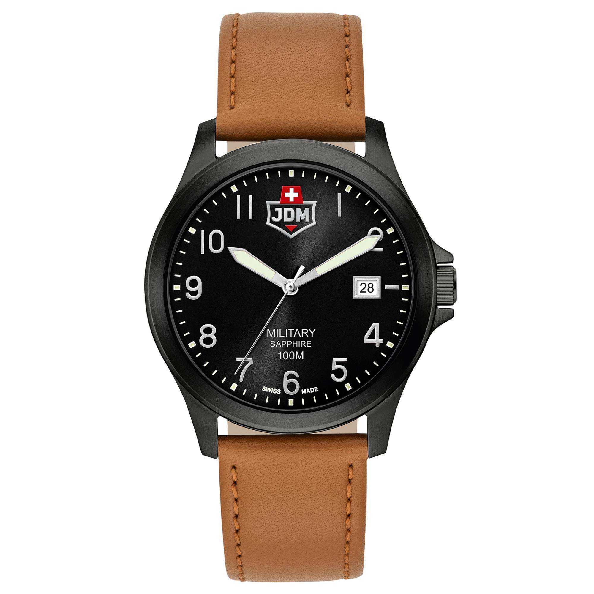 JDM Military Alpha I Black Dial Tan Leather Strap JDM-WG001-04