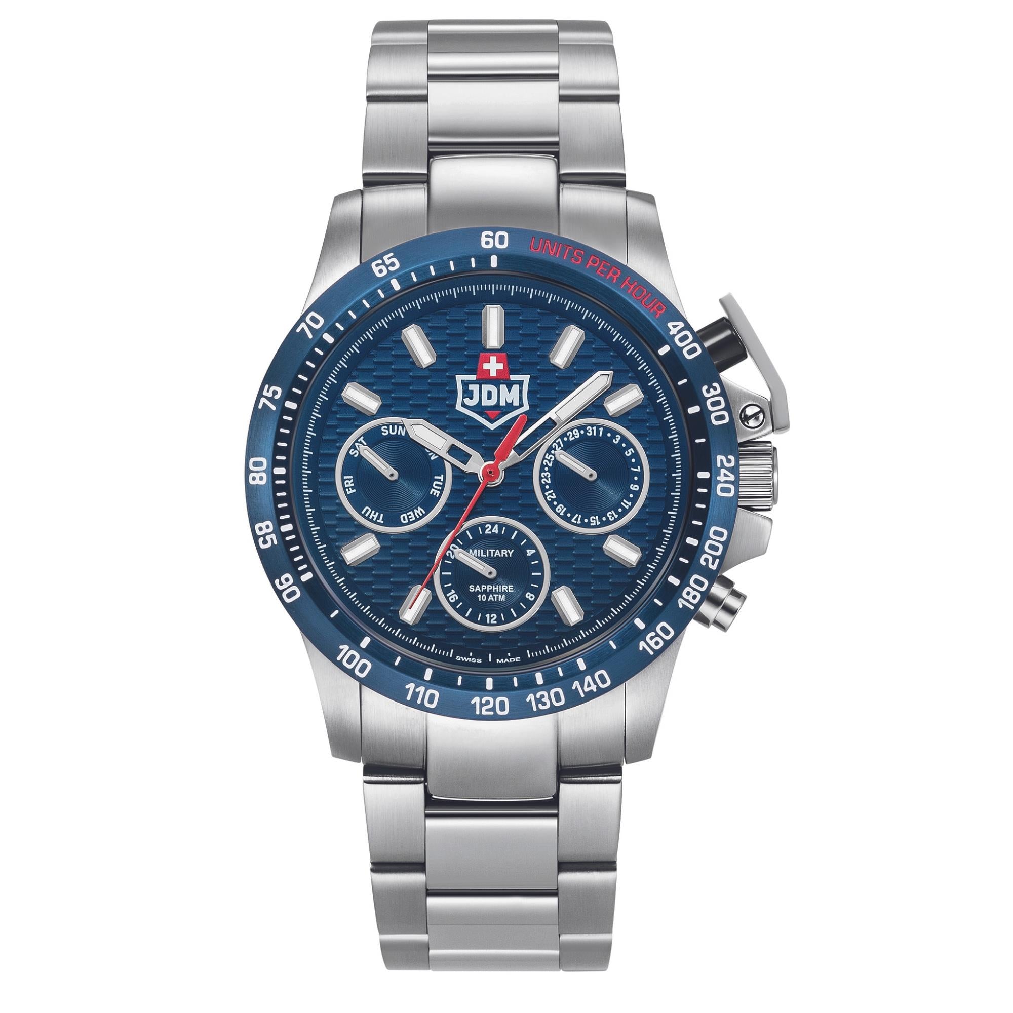 JDM Military Charlie Blue Dial Steel Bracelet Men's Watch JDM-WG016-02