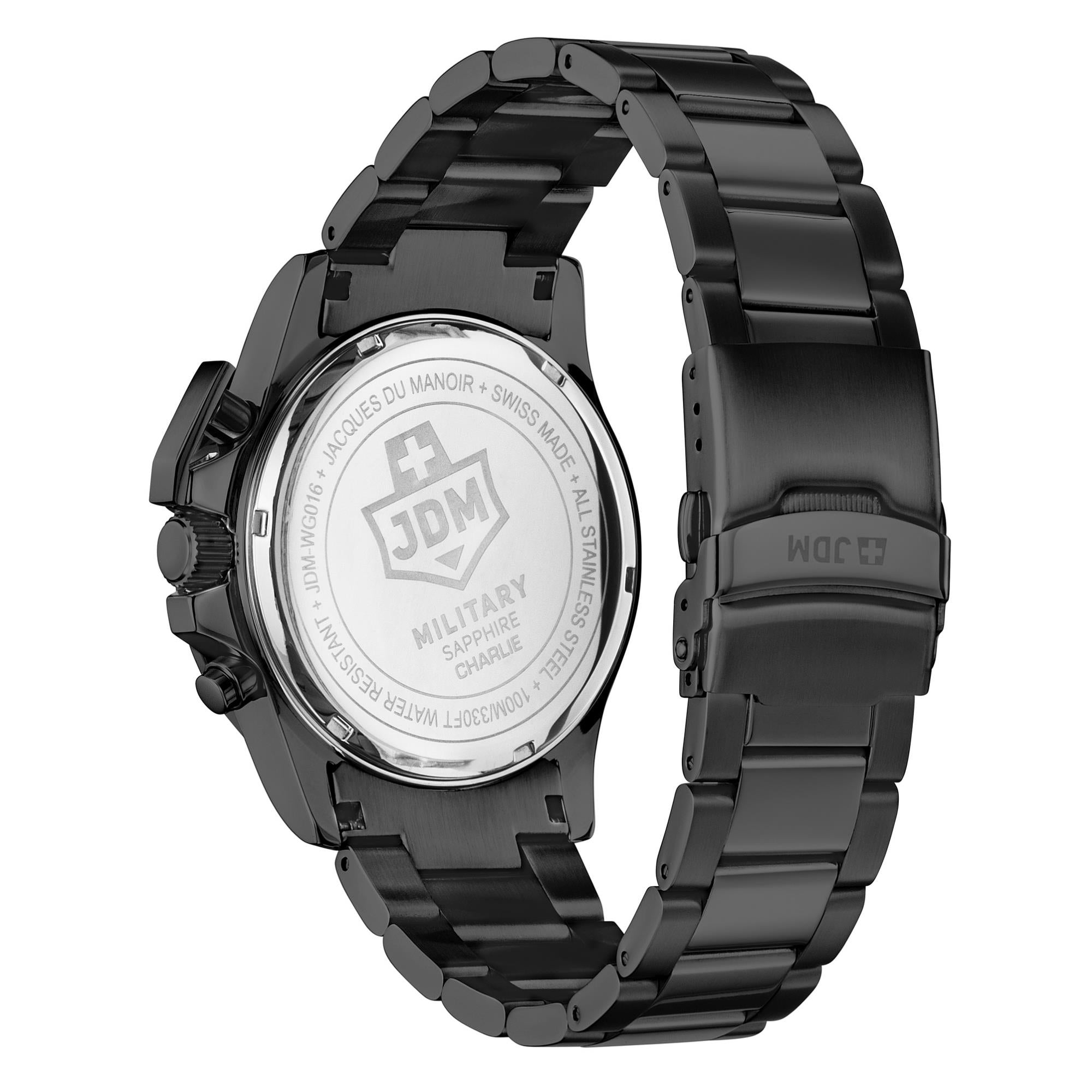 JDM Military Charlie Orange Dial Black IP Steel Bracelet Men's Watches JDM-WG016-04
