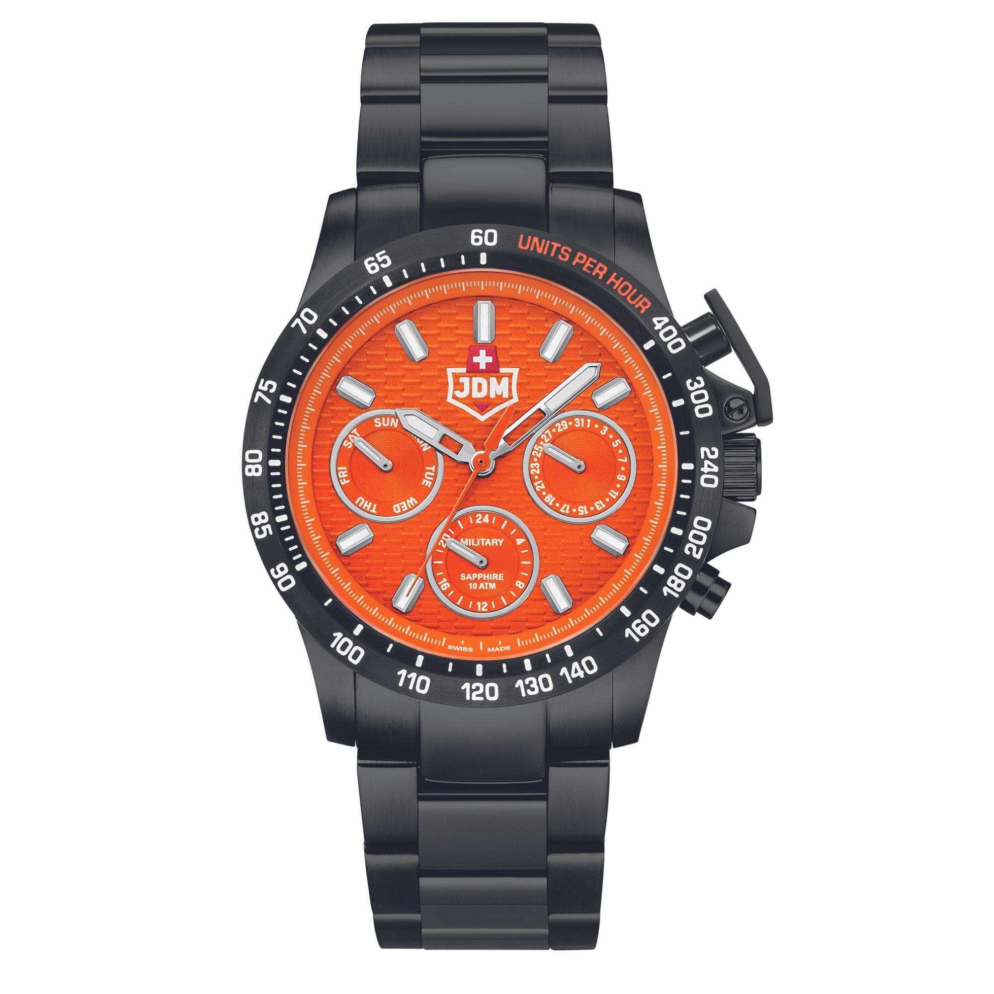 JDM Military Charlie Orange Dial Black IP Steel Bracelet Men's Watches JDM-WG016-04