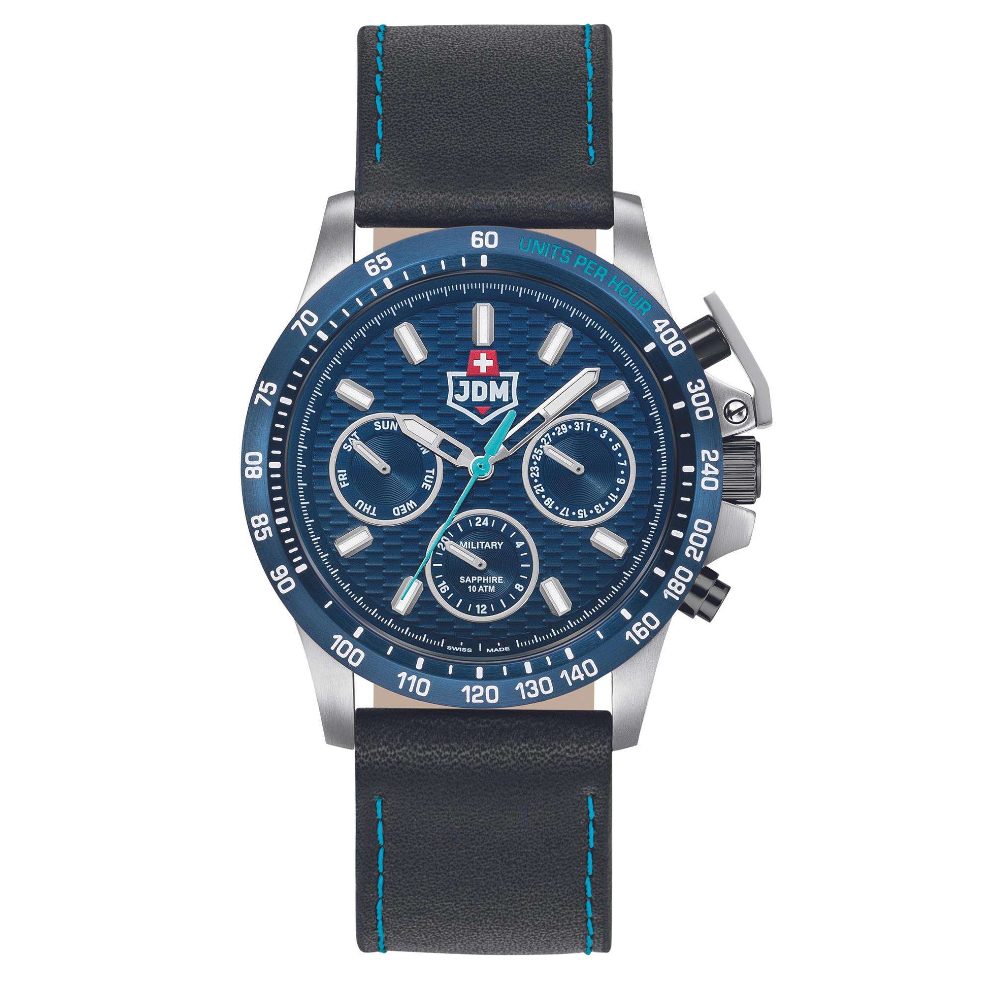 JDM Military Charlie Black Dial Black Stitched Leather Strap Men's Watch JDM-WG016-05