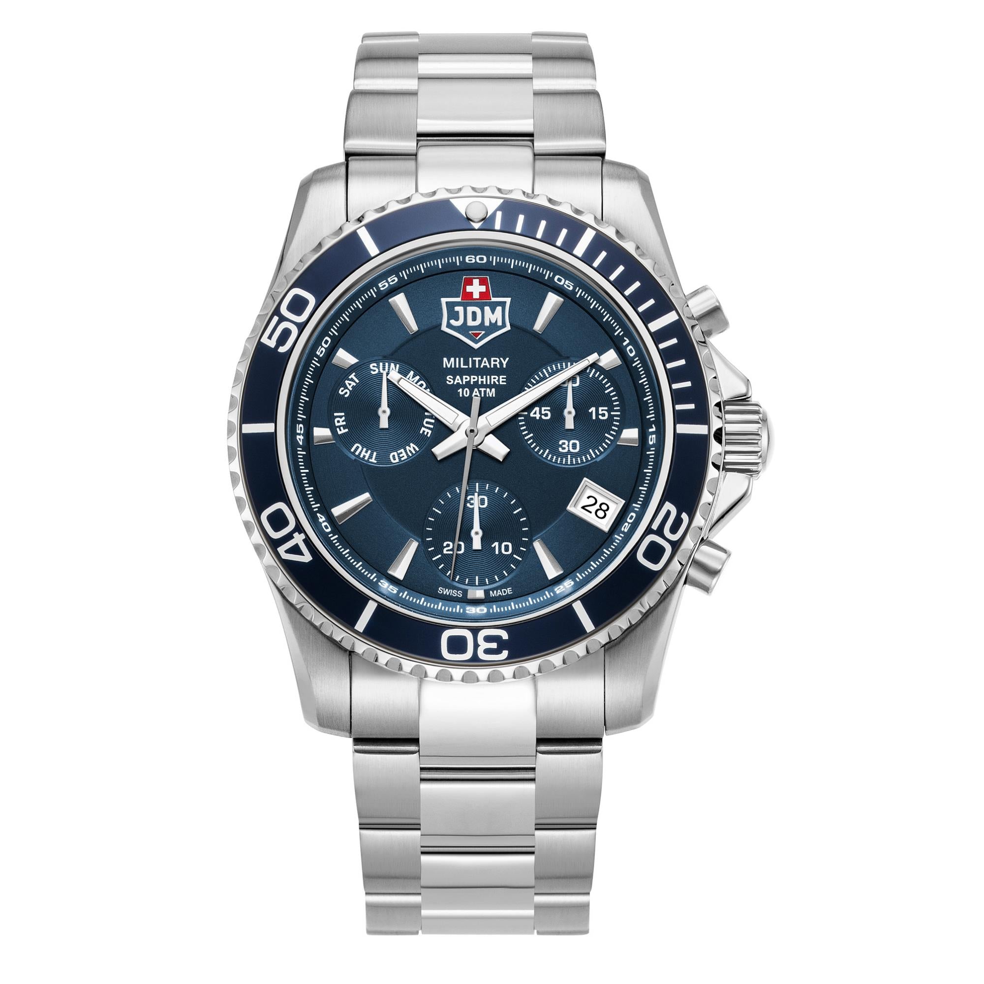 JDM Military Sierra Chrono Blue Dial Steel Bracelet Men's Watch JDM-WG019-02