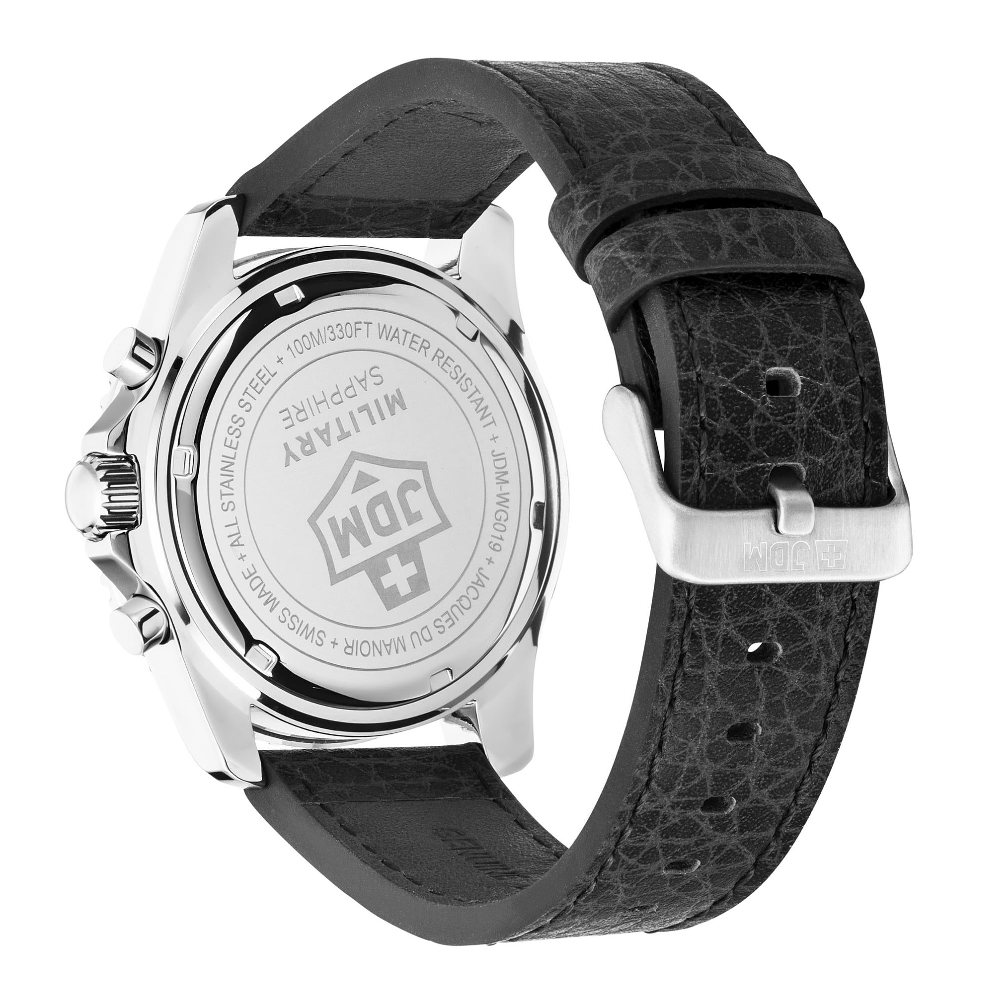 JDM Military Sierra Chrono Black Dial Black Leather Strap Men's Watch JDM-WG019-05