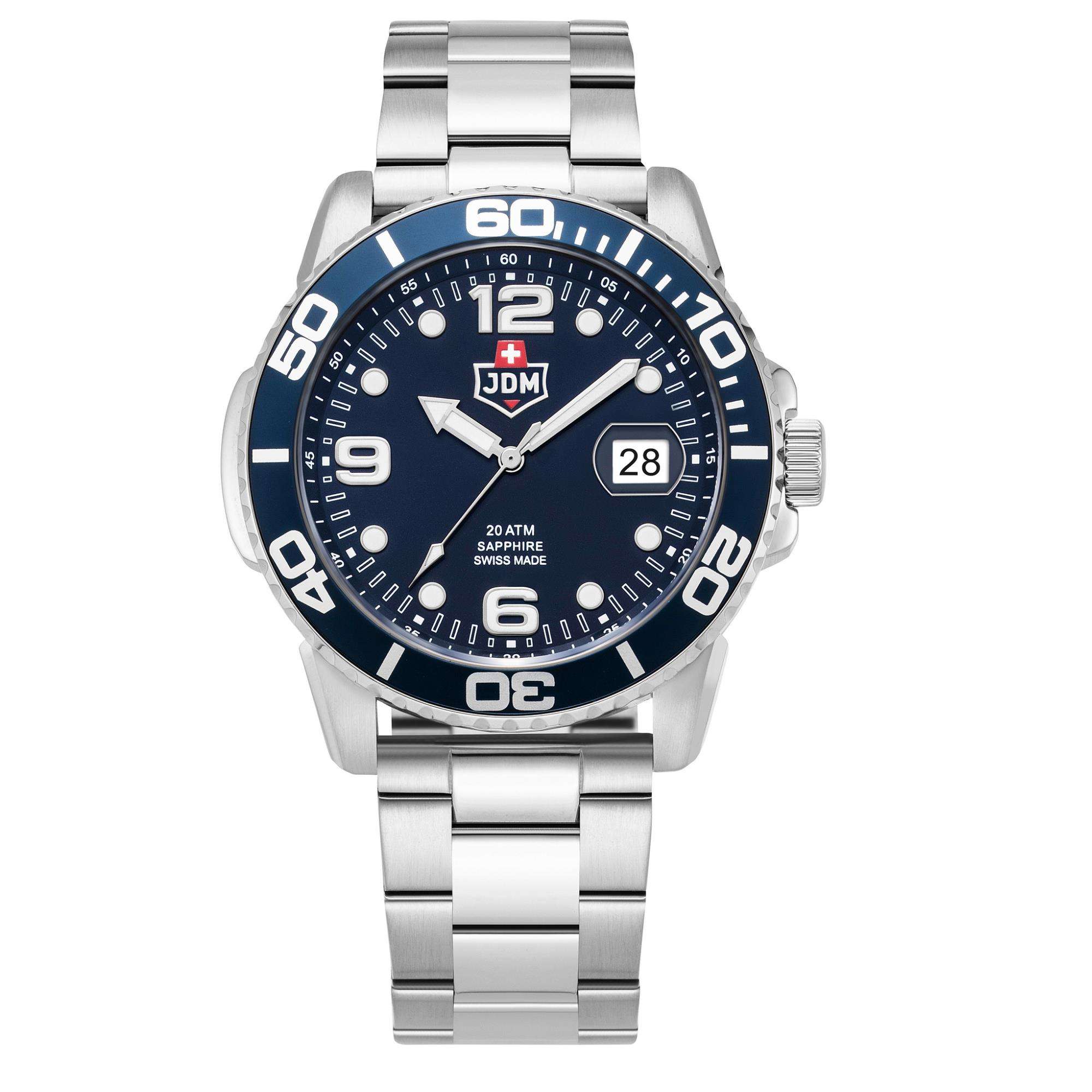 JDM Military Mike Boxed Set Blue Dial Steel Bracelet with additional Black Silicone Strap Men's Watch JDM-WG020-03