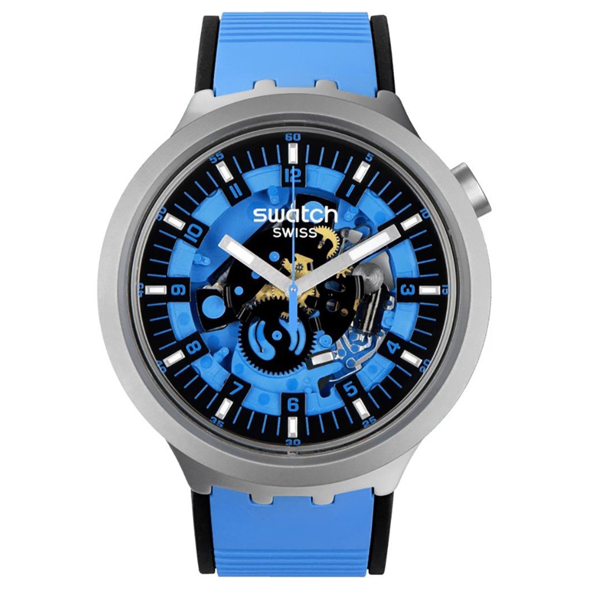 Swatch Big Bold Irony Blue Rubber Strap Blue Dial Quartz Unisex Watch SB07S106