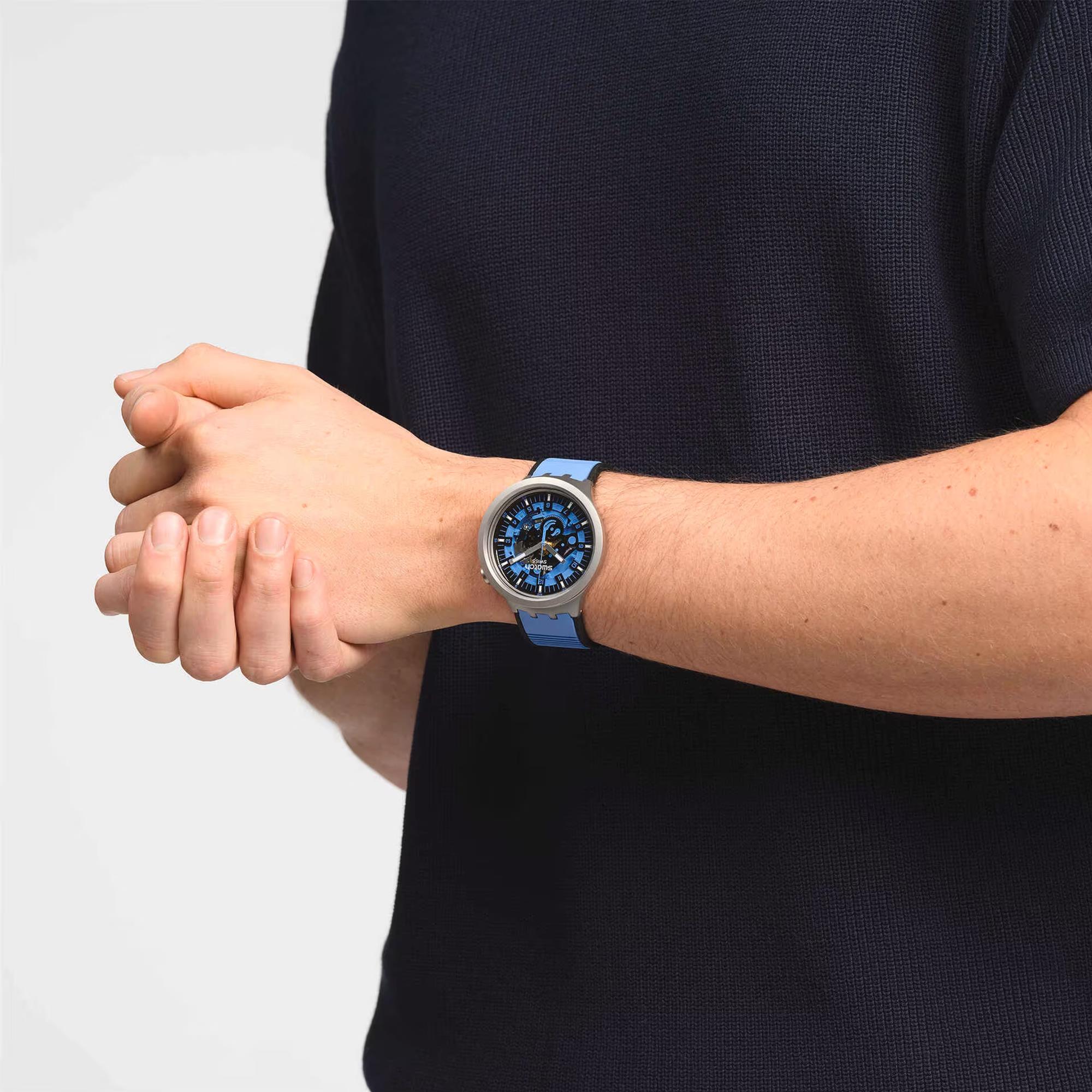 Swatch Big Bold Irony Blue Rubber Strap Blue Dial Quartz Unisex Watch SB07S106