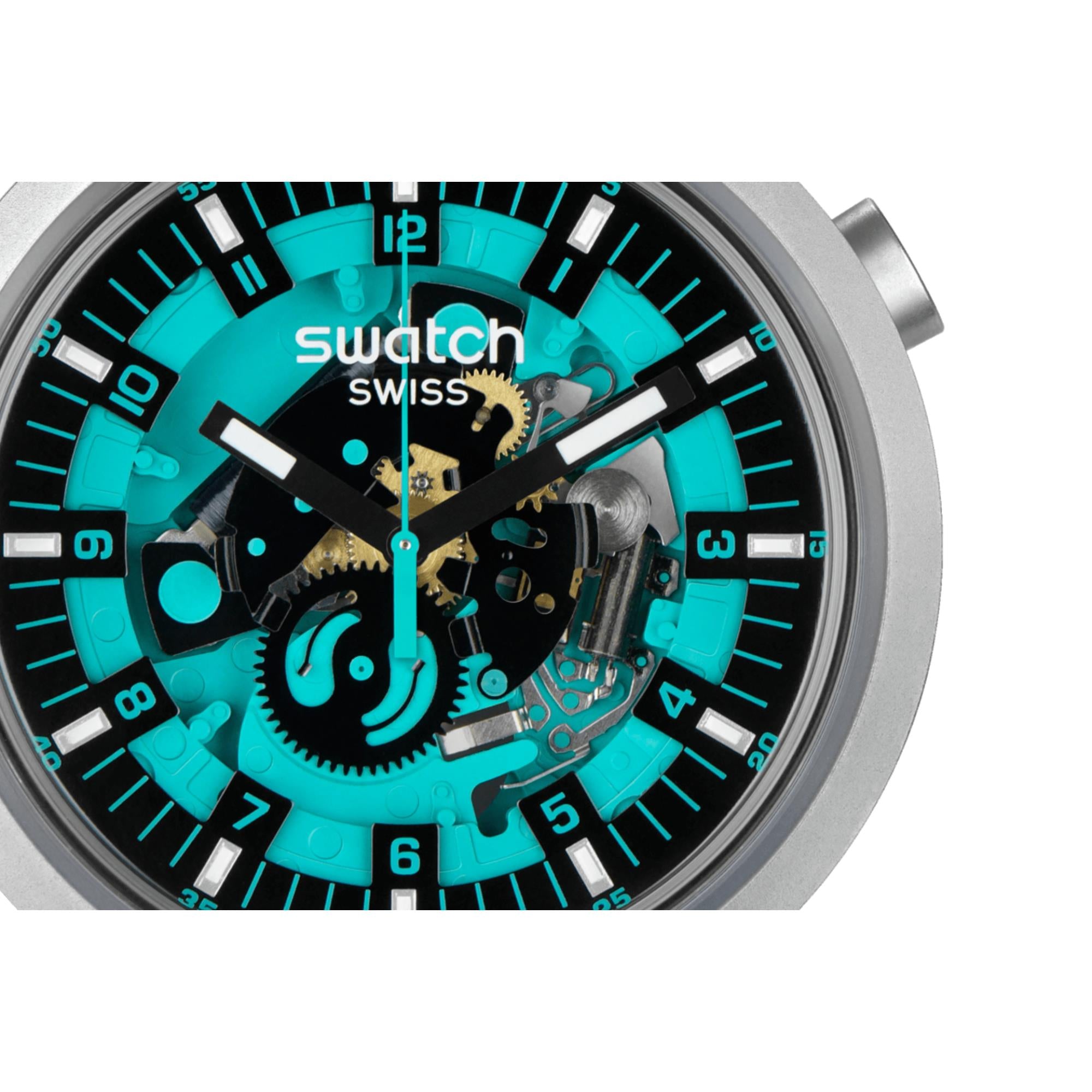Swatch Big Bold Irony Mint Trim Quartz Turquoise Dial Turquoise Rubber Strap Unisex Watch SB07S111