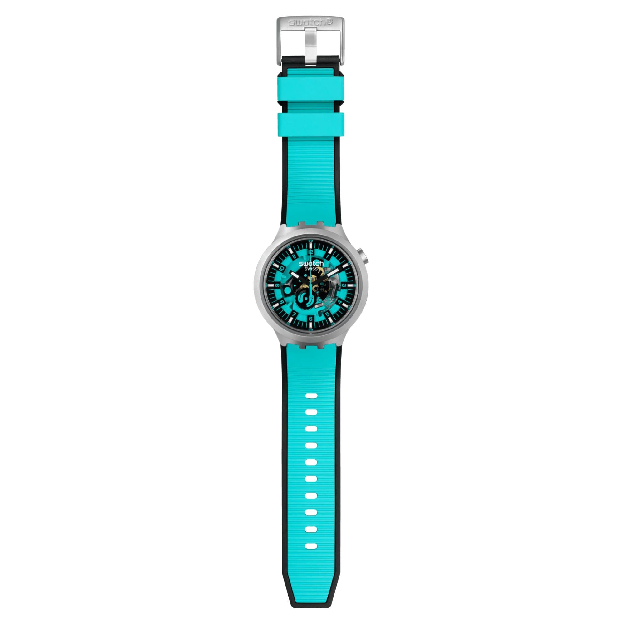 Swatch Big Bold Irony Mint Trim Quartz Turquoise Dial Turquoise Rubber Strap Unisex Watch SB07S111