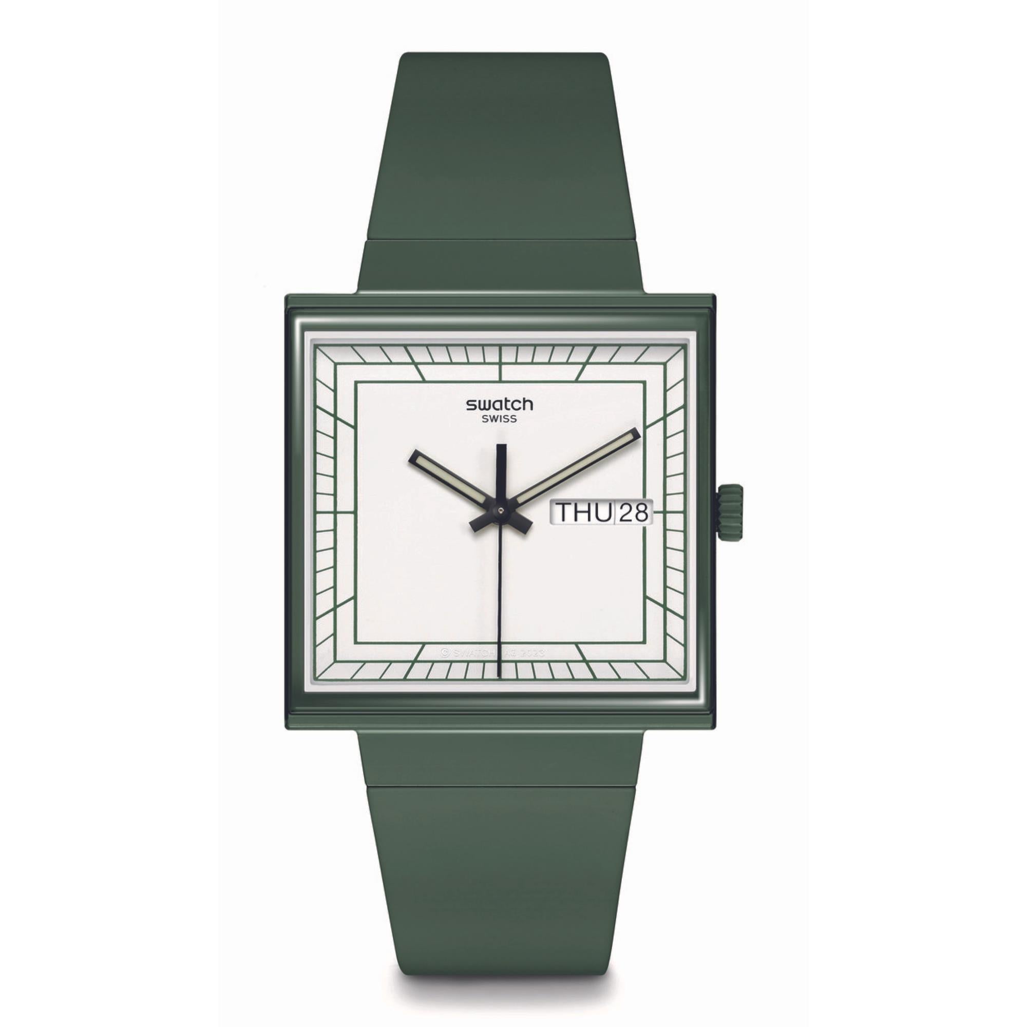Swatch WHAT IF...GREEN? Square Bioceramic White Dial Unisex Watch SO34G700