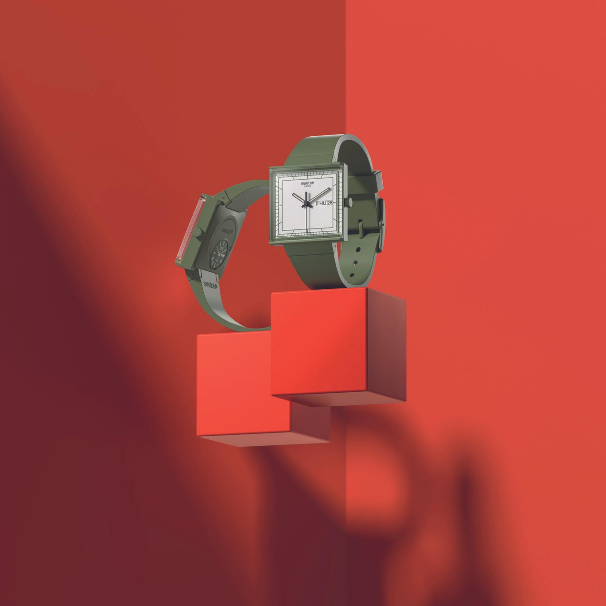 Swatch WHAT IF...GREEN? Square Bioceramic White Dial Unisex Watch SO34G700
