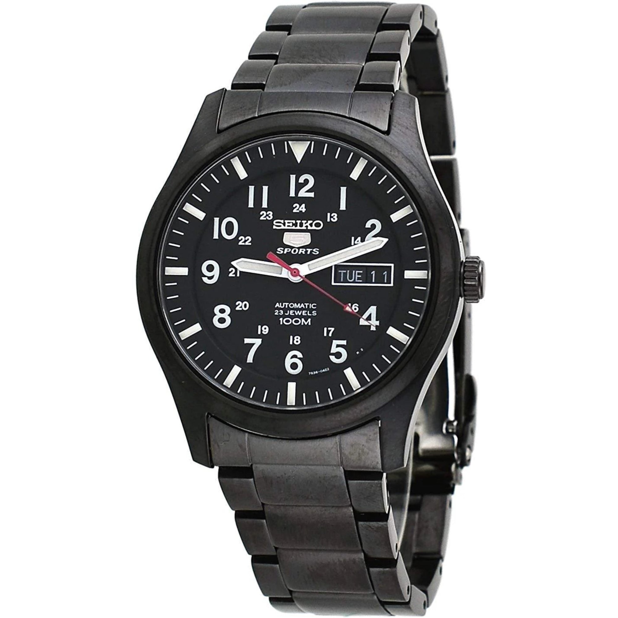 Seiko 5 Sports Automatic Black Dial Steel Bracelet Men's Watch SNZG17K1