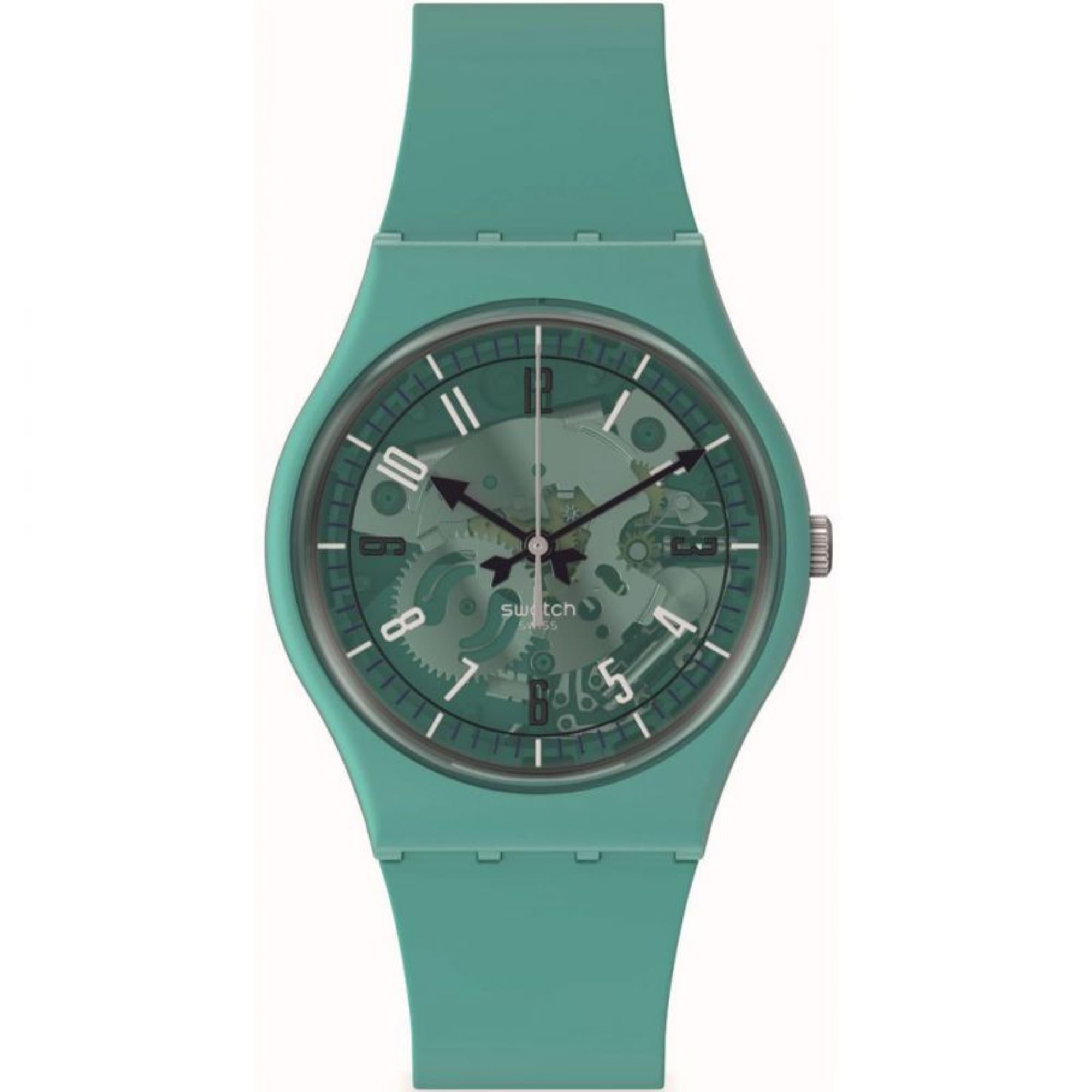 Swatch November Collection Photonic Turquoise Blue Skeleton Dial Silicone Strap Unisex Watch SO28G108