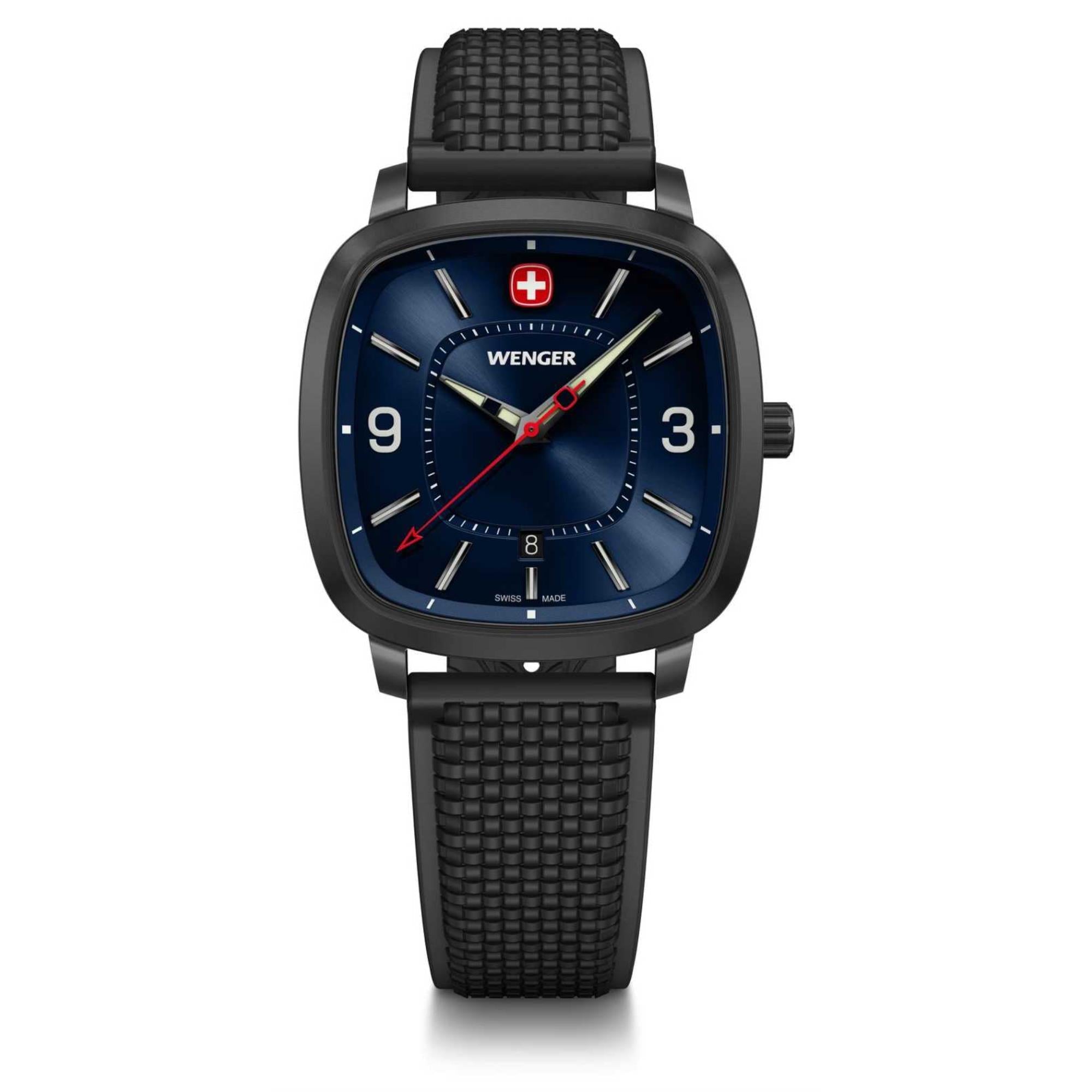 Wenger Vintage Sport Blue Dial Black Silicone Strap Men's Watch 01.1921.112