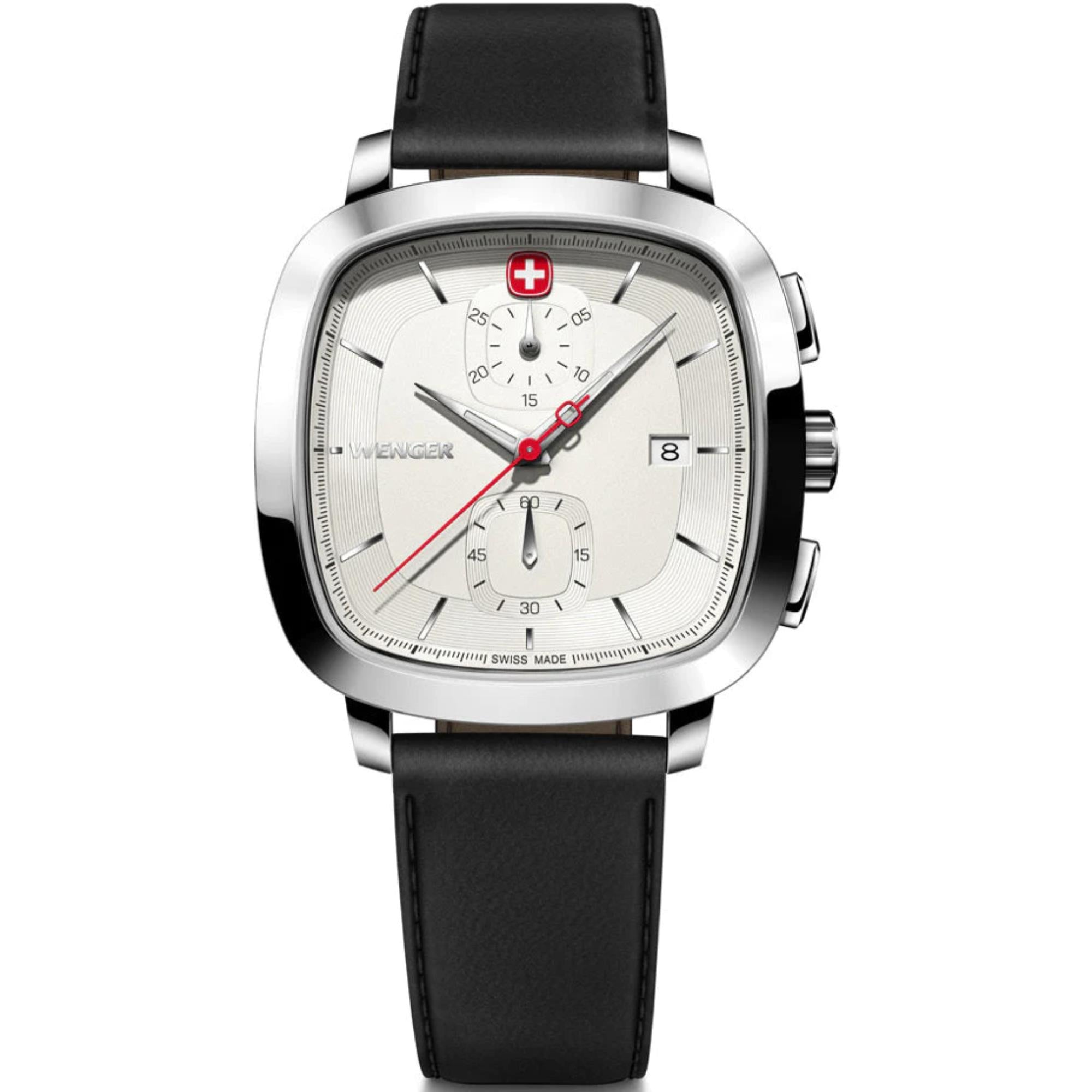 Wenger Vintage Classic Chrono Silver Dial Black SmartCycle Strap Men's Watch 01.1933.104
