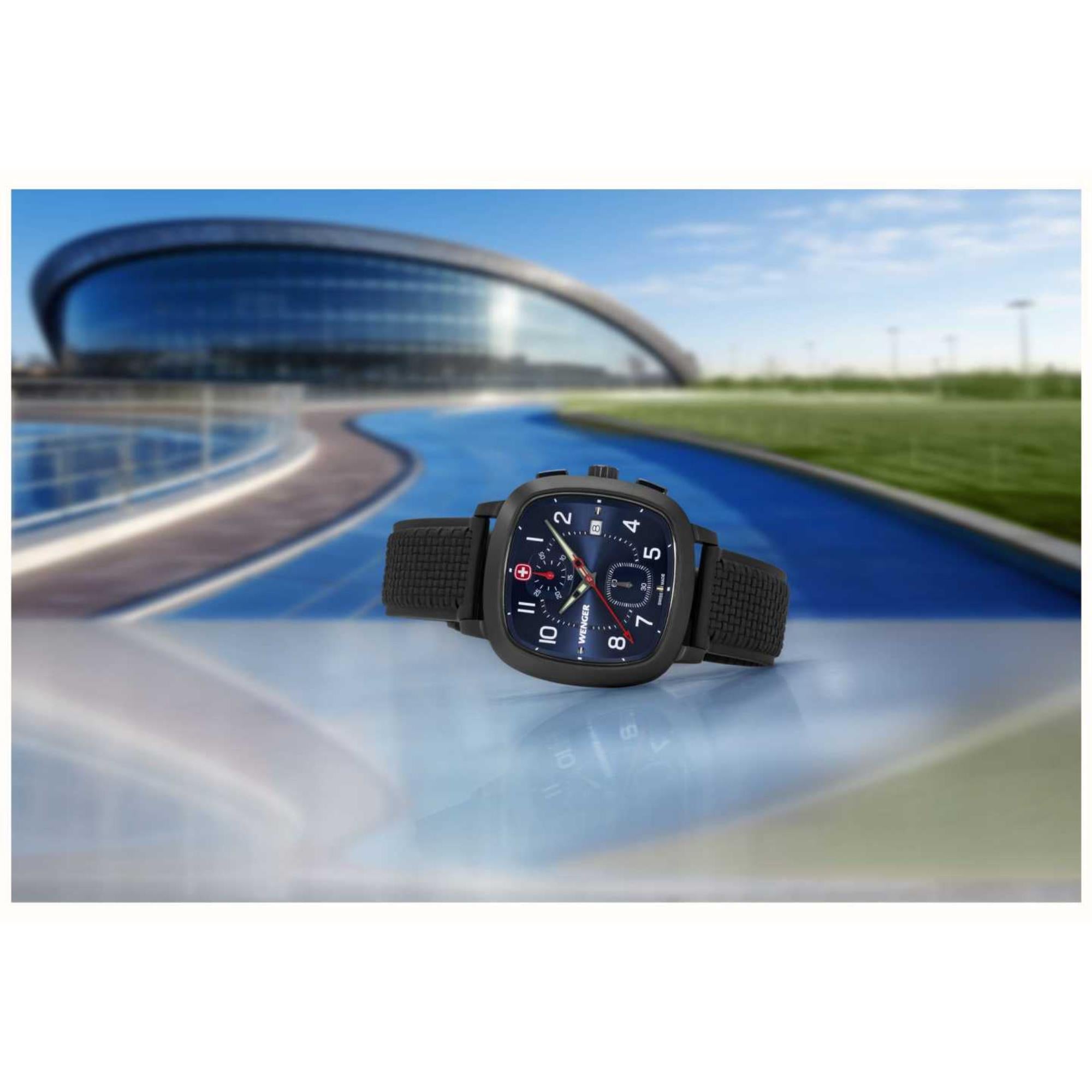 Wenger Vintage Sport Chrono Blue Dial Black Silicone Strap Men?s Watch 01.1933.113