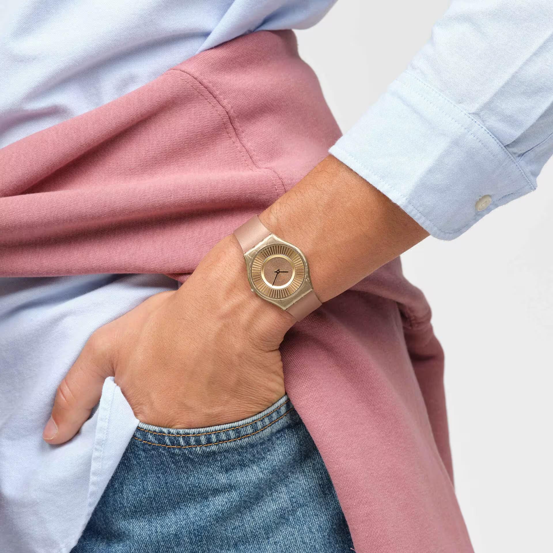 Swatch Tawny Radiance Quartz Pink Silicone Strap Bio-Sourced Case Unisex Watch SS08C102