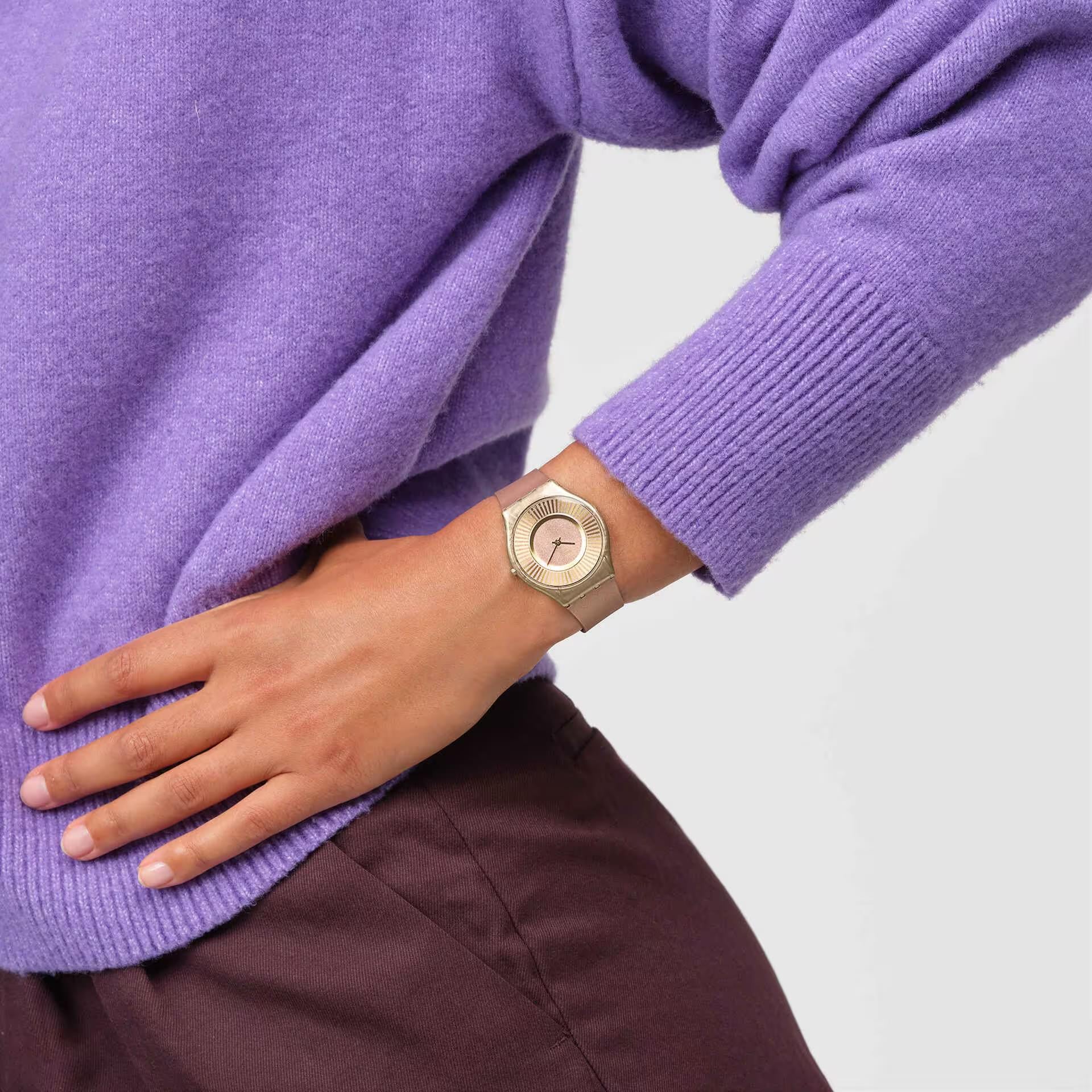 Swatch Tawny Radiance Quartz Pink Silicone Strap Bio-Sourced Case Unisex Watch SS08C102