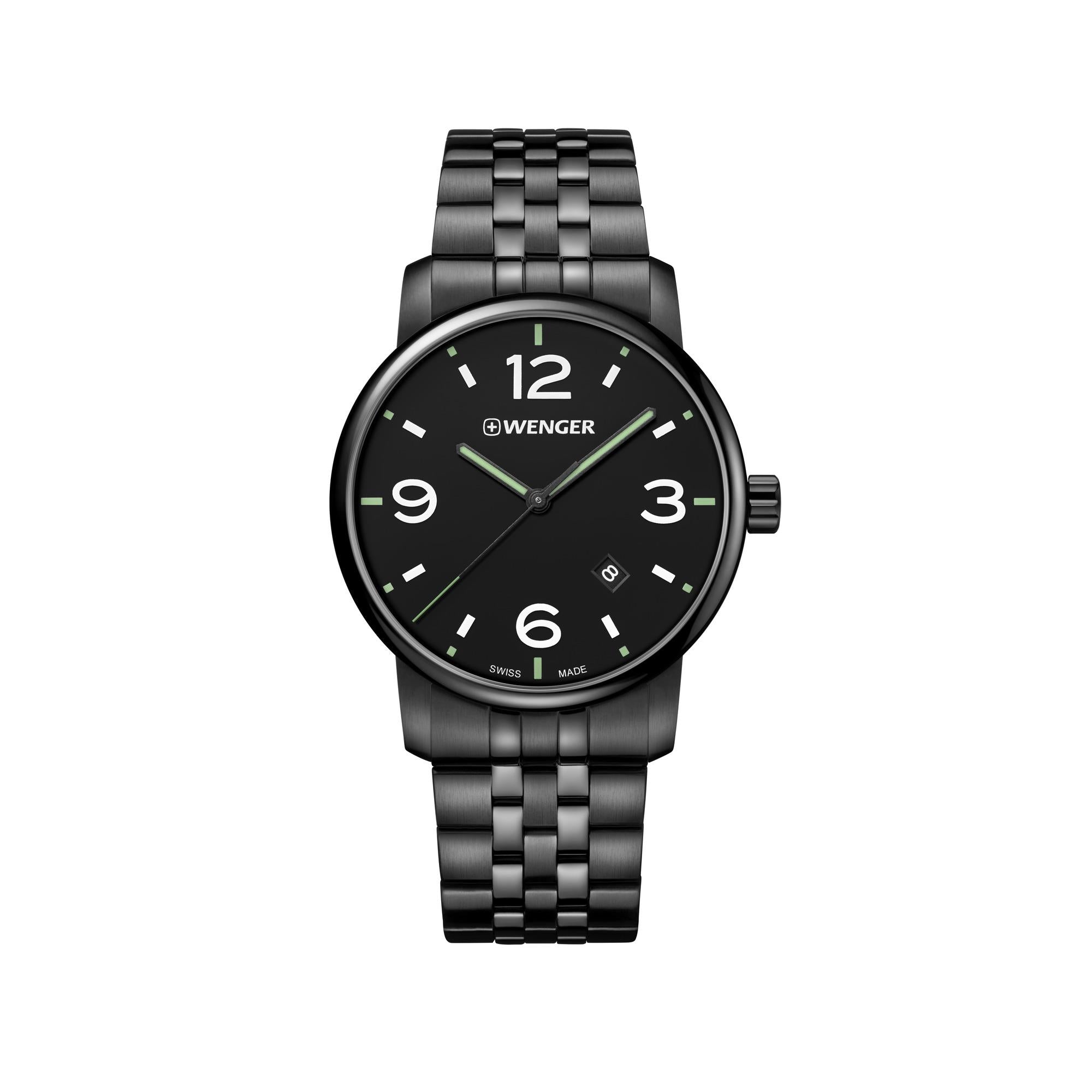 Wenger Urban Metropolitan Quartz Black Dial Black Stainless Bracelet Men's Watch 01.1741.119