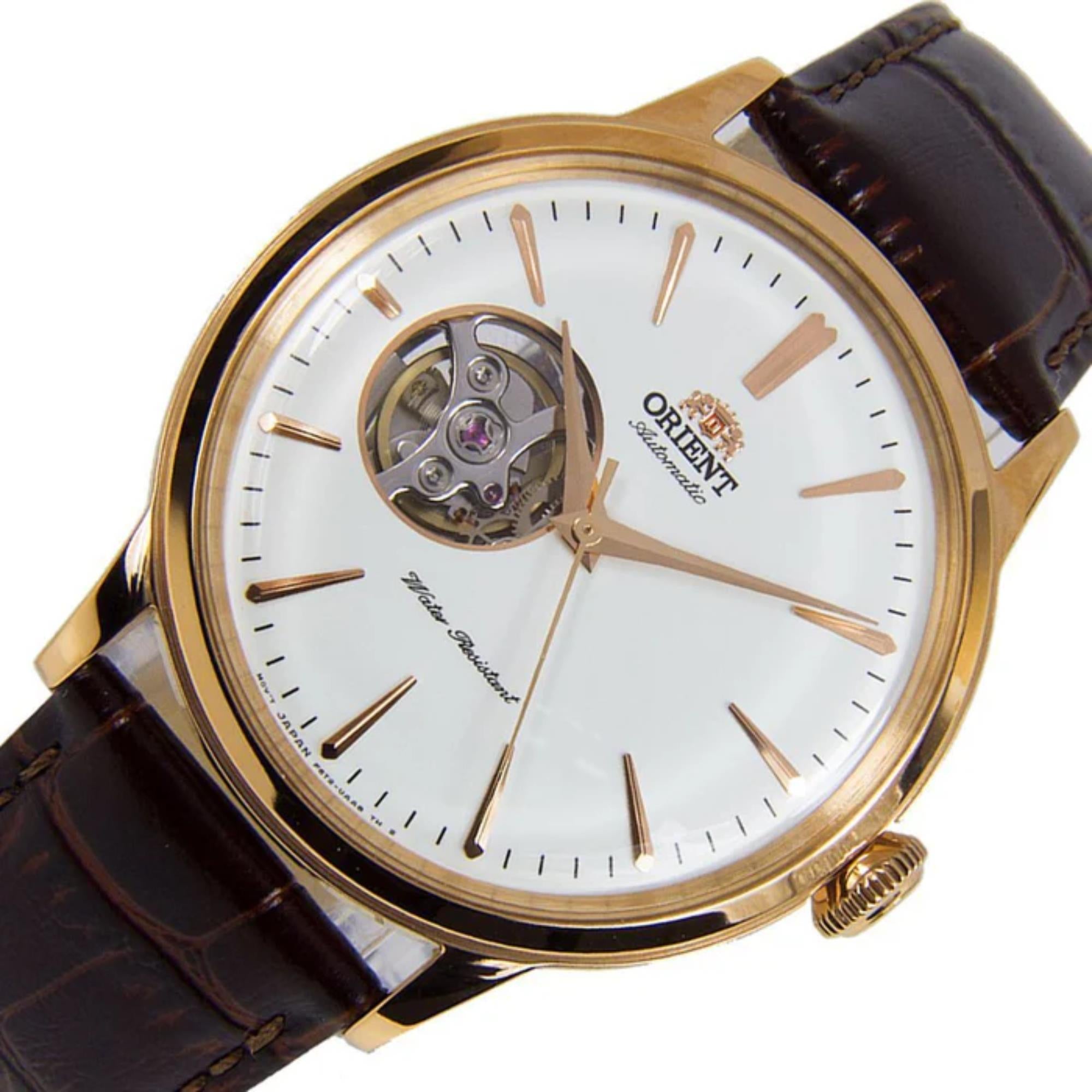 Orient Bambino 41mm Open Heart White Dial Leather Mens Automatic Watch RA-AG0003S10B