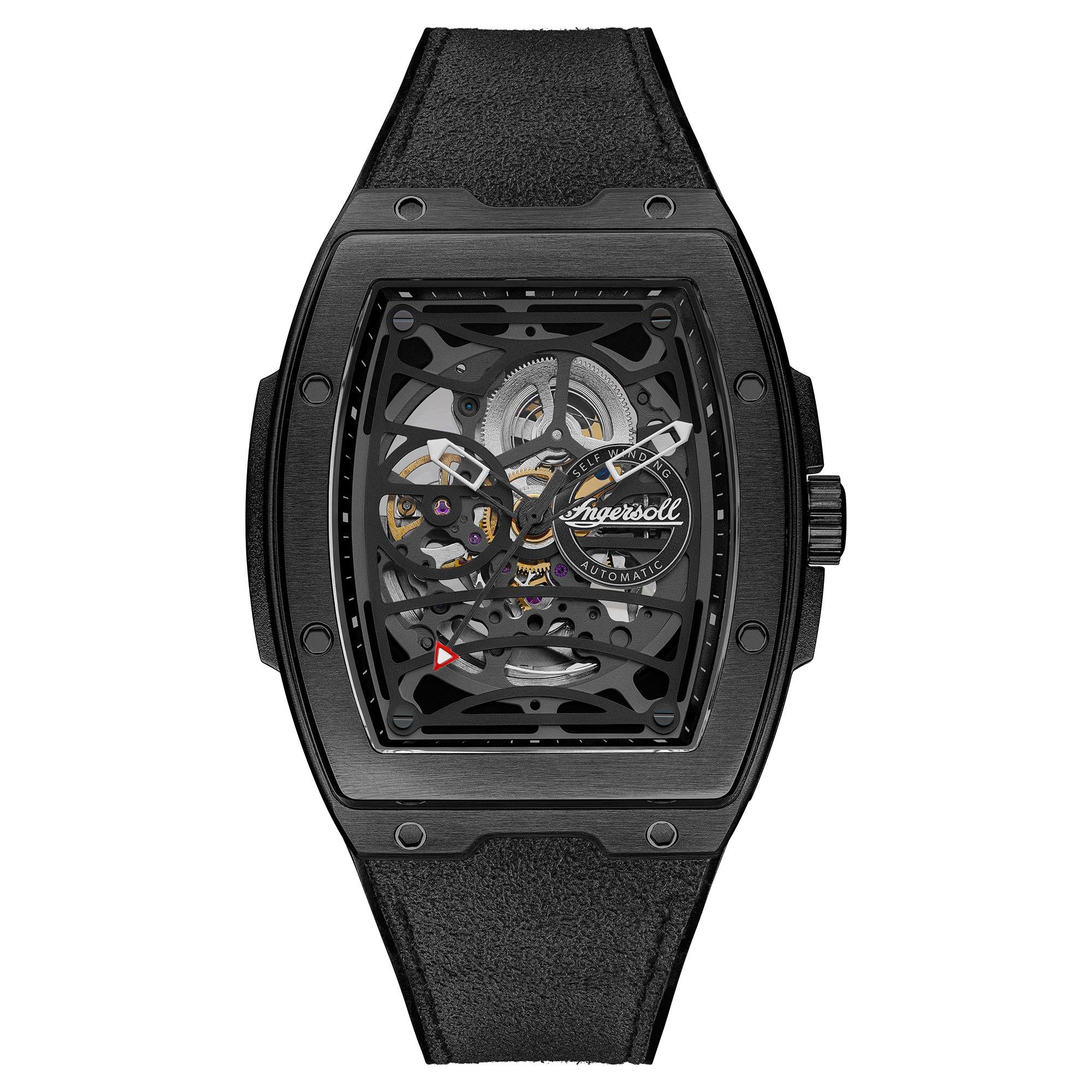 Ingersoll The Challenger Automatic Black Skeleton Dial Black Plastic Strap Men's Watch I12307